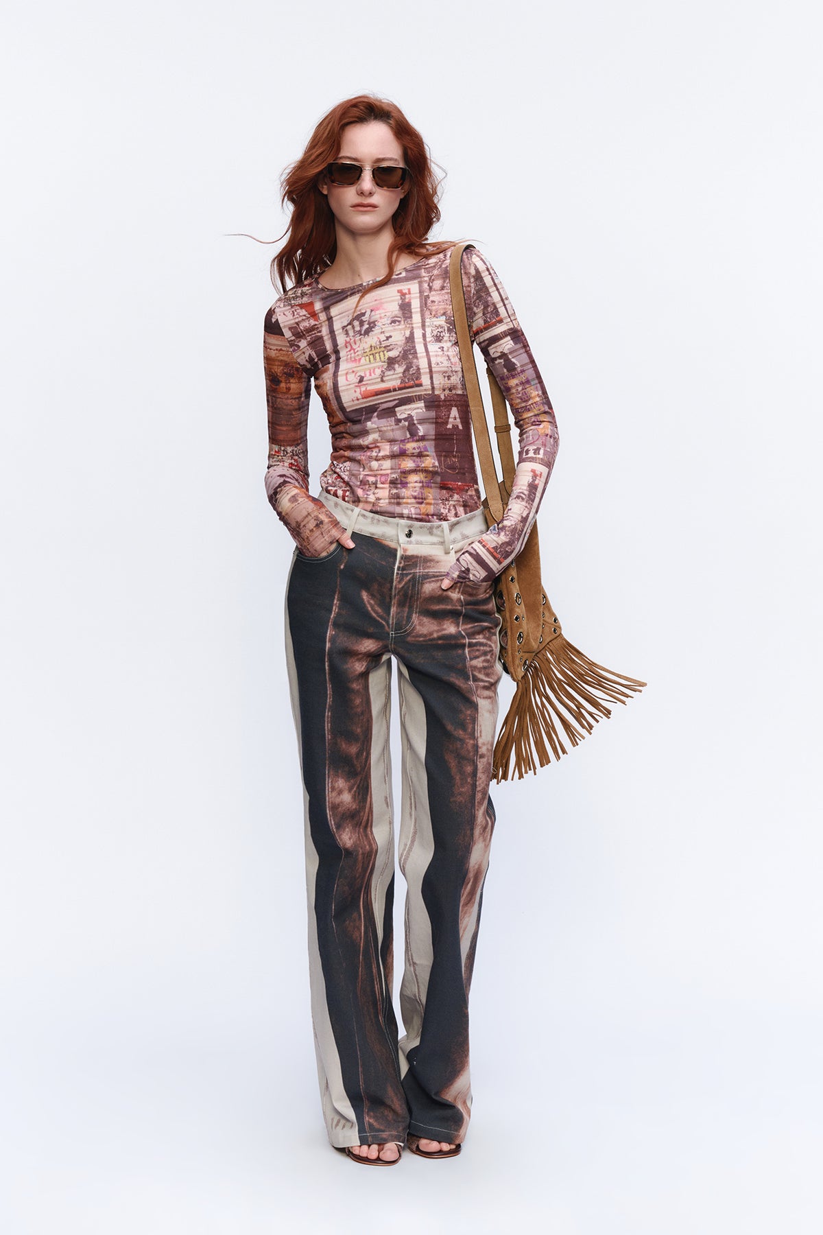 AURA LAND Double-Sided Print Washed Straight-Leg Jeans