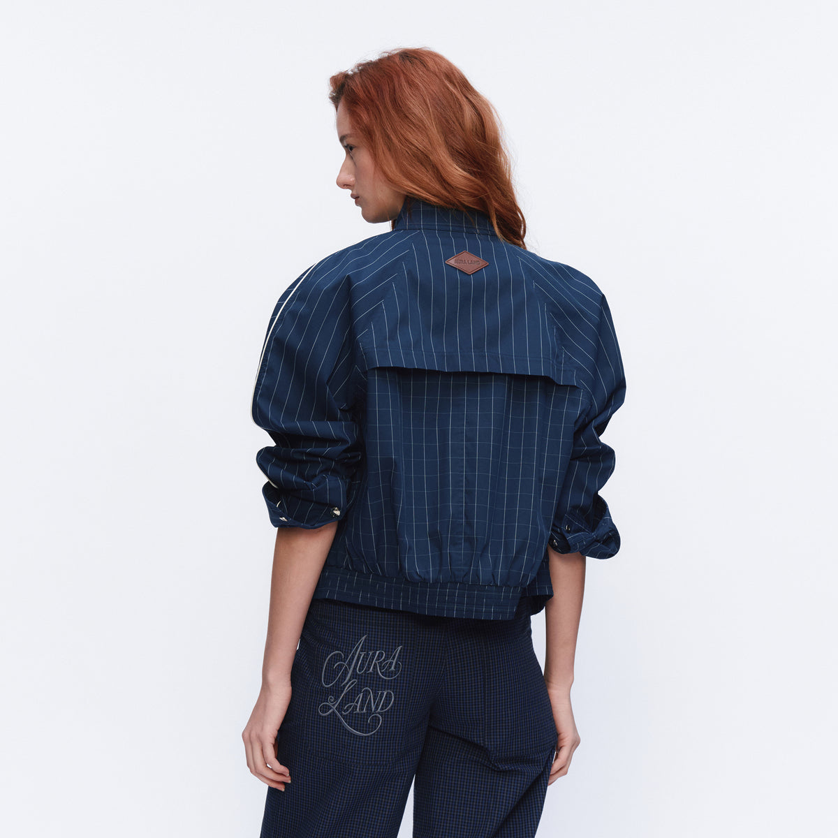 AURA LAND Striped Spliced Oversized Bomber Jacket