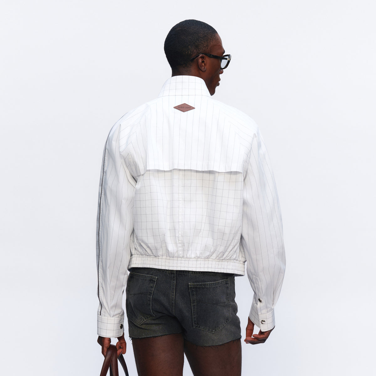 AURA LAND Striped Spliced Oversized Bomber Jacket