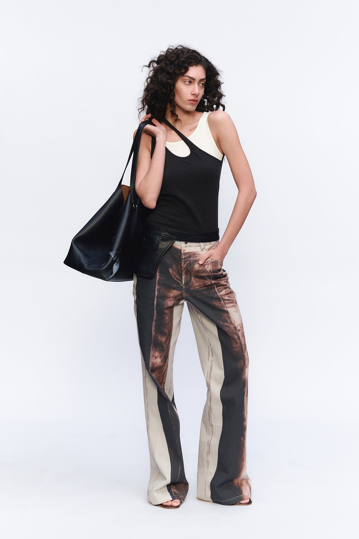 AURA LAND Deconstructed Contrast-Print Layered Tank Top