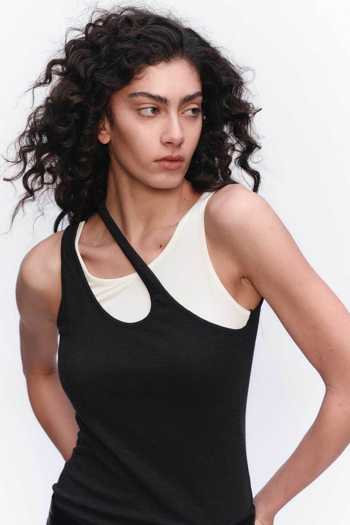 AURA LAND Deconstructed Contrast-Print Layered Tank Top