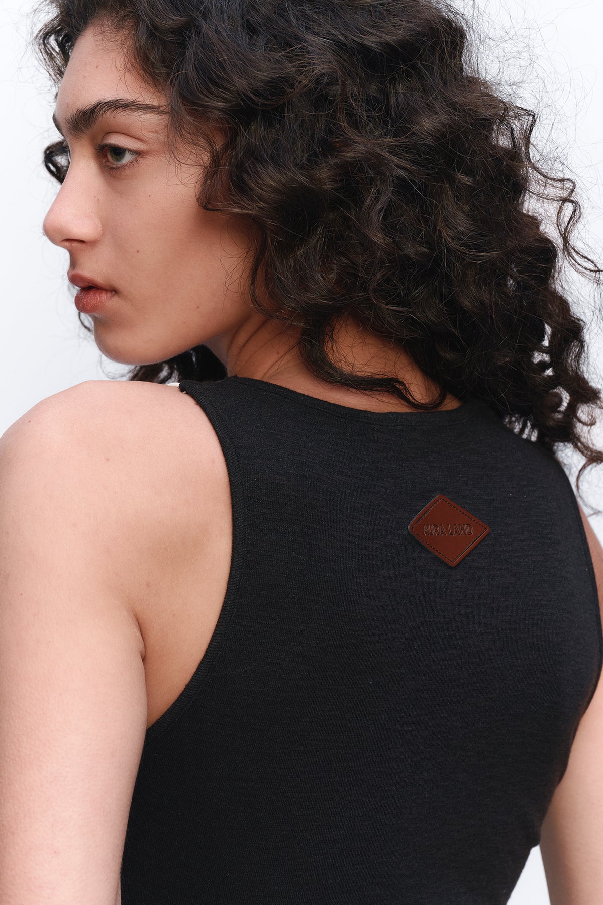 AURA LAND Deconstructed Contrast-Print Layered Tank Top