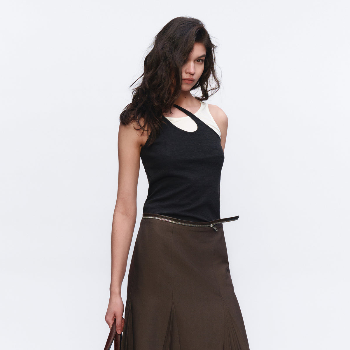 AURA LAND Deconstructed Contrast-Print Layered Tank Top