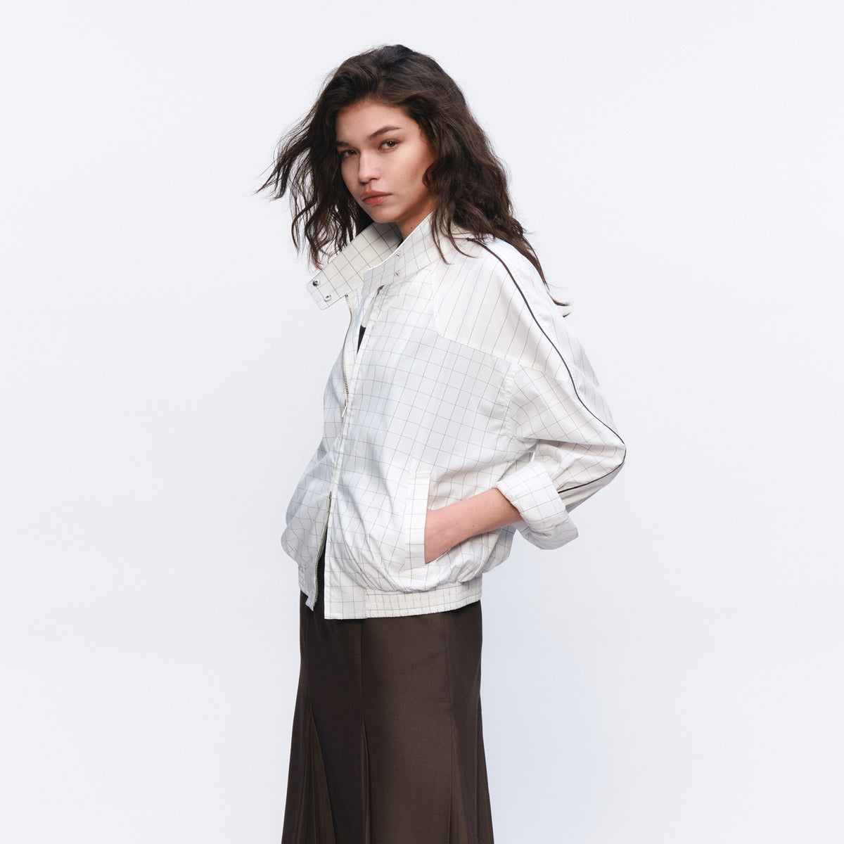 AURA LAND Striped Spliced Oversized Bomber Jacket