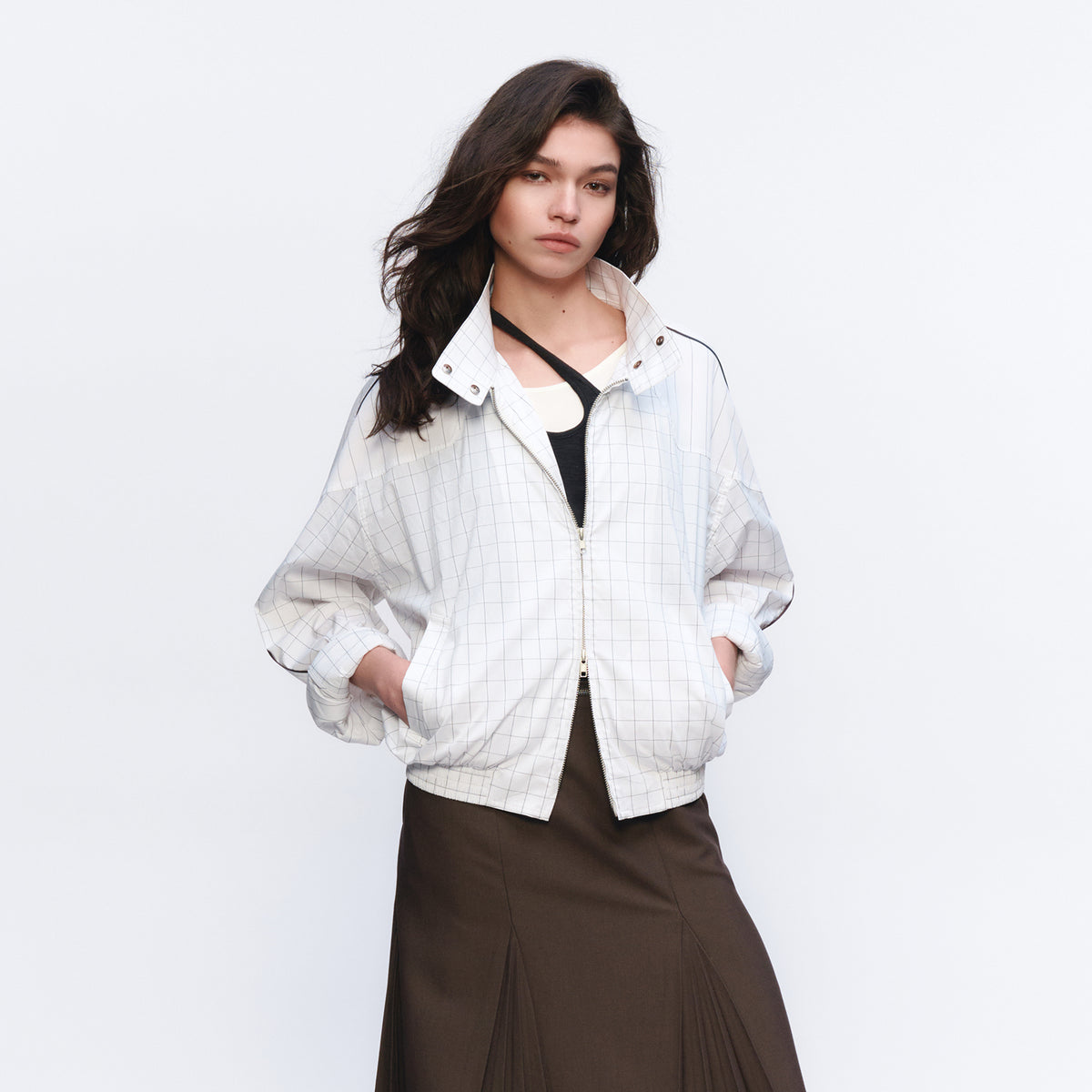 AURA LAND Striped Spliced Oversized Bomber Jacket