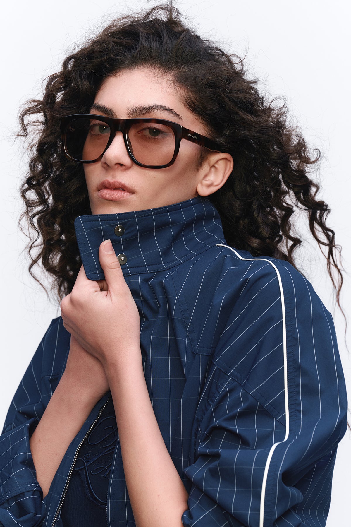 AURA LAND Striped Spliced Oversized Bomber Jacket