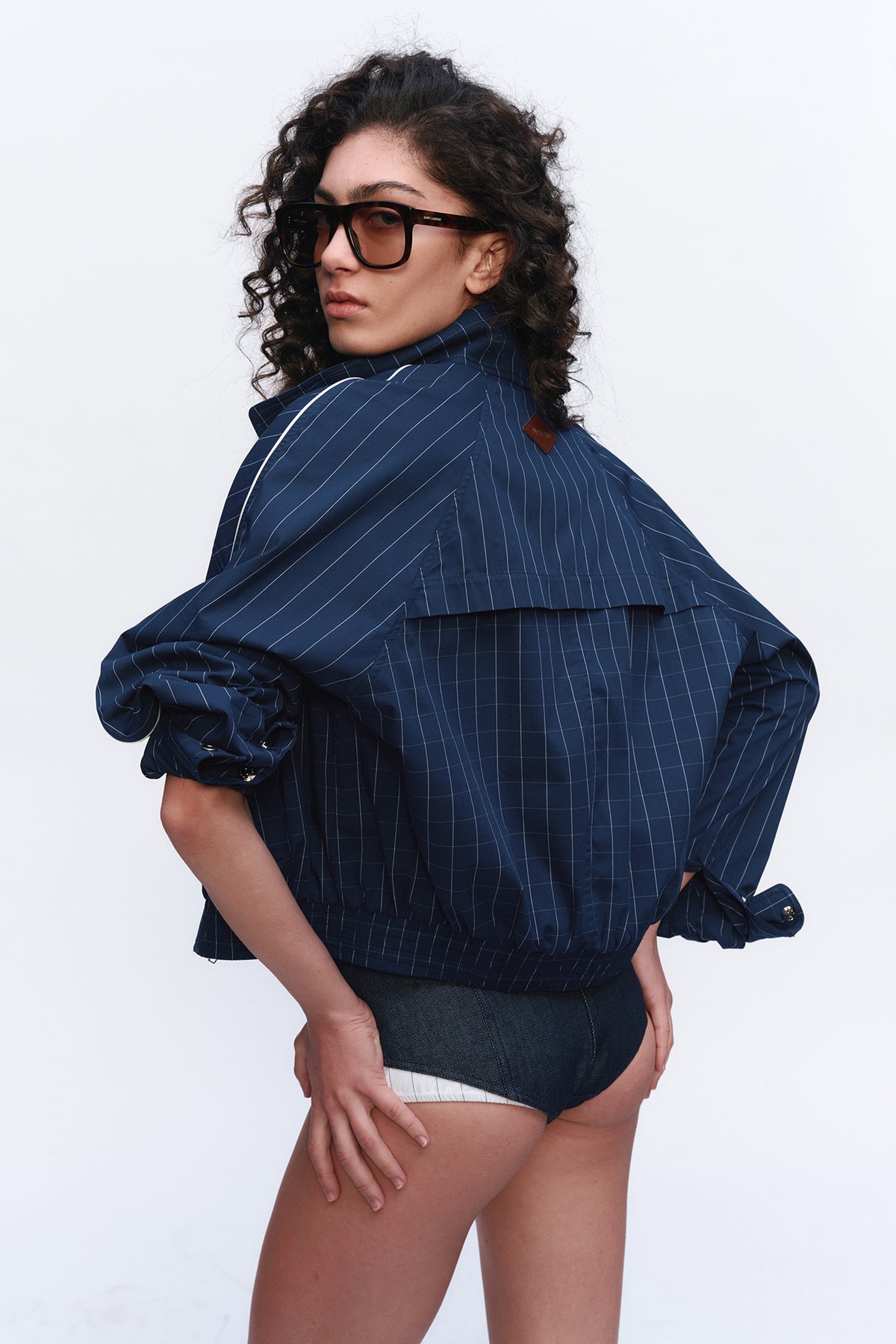AURA LAND Striped Spliced Oversized Bomber Jacket