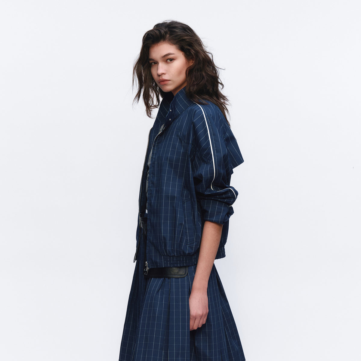 AURA LAND Striped Spliced Oversized Bomber Jacket
