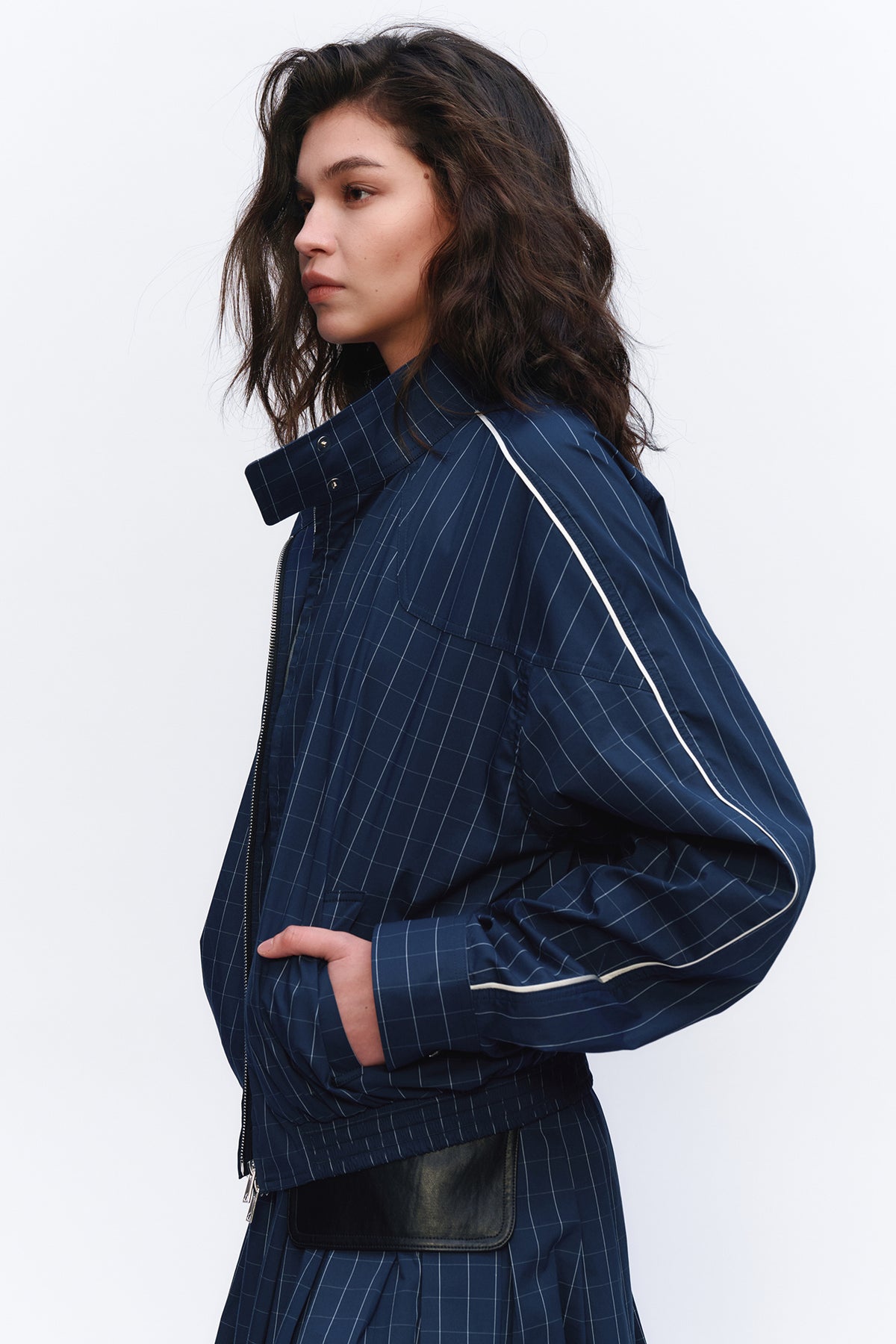 AURA LAND Striped Spliced Oversized Bomber Jacket