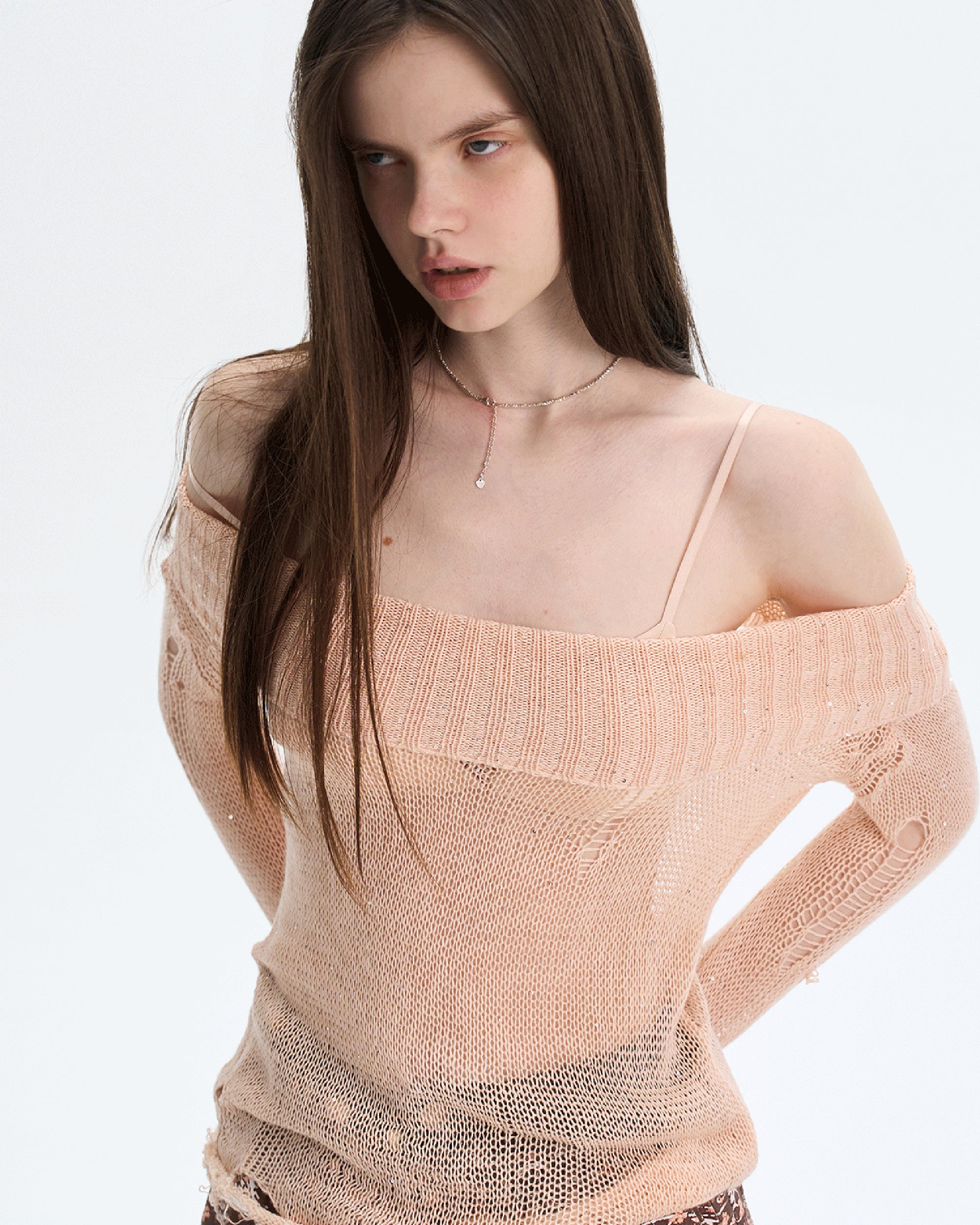 THE NEVERMORE Sheer Distressed Knit Cover-Up & Triangle Bra Set