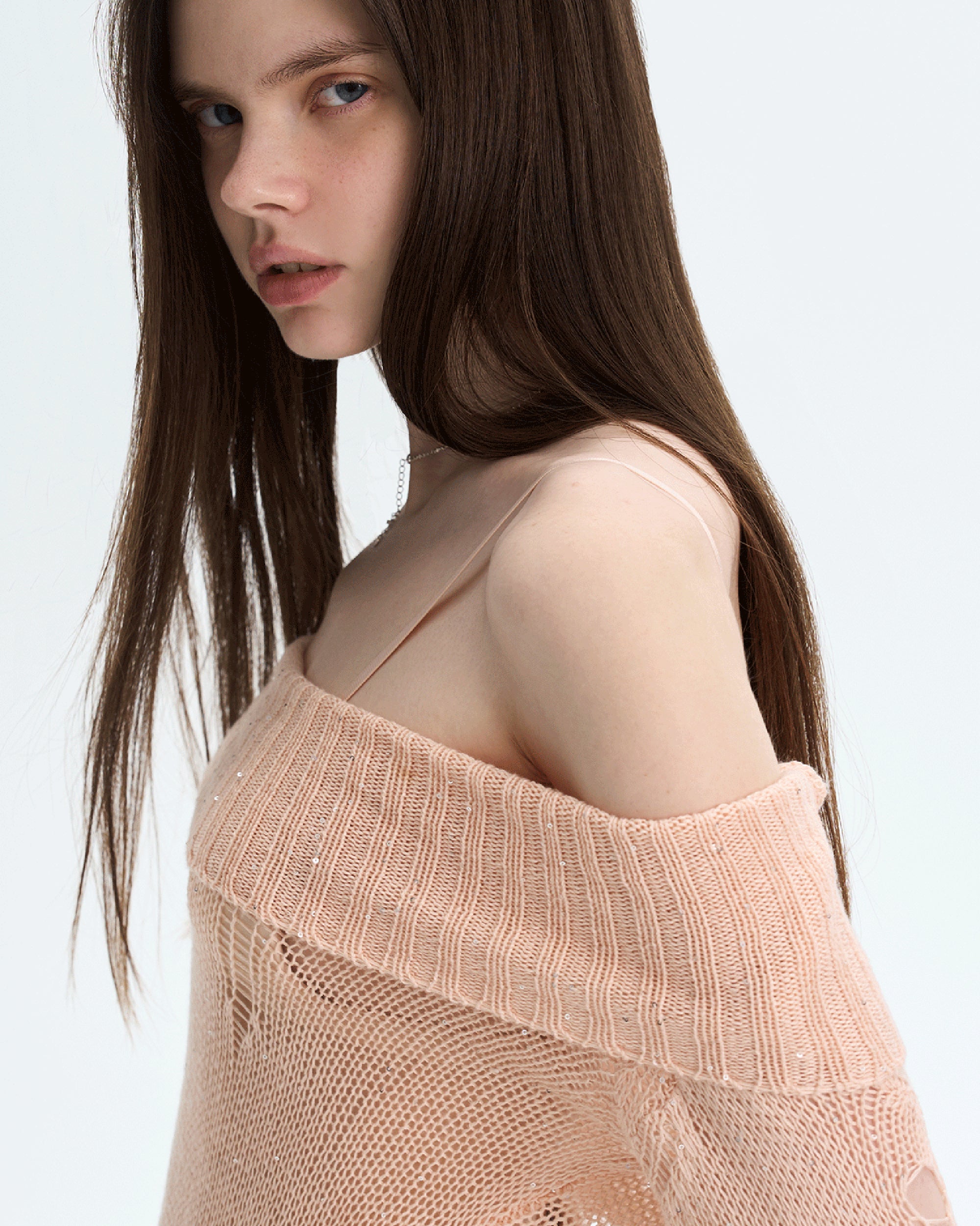 THE NEVERMORE Sheer Distressed Knit Cover-Up & Triangle Bra Set