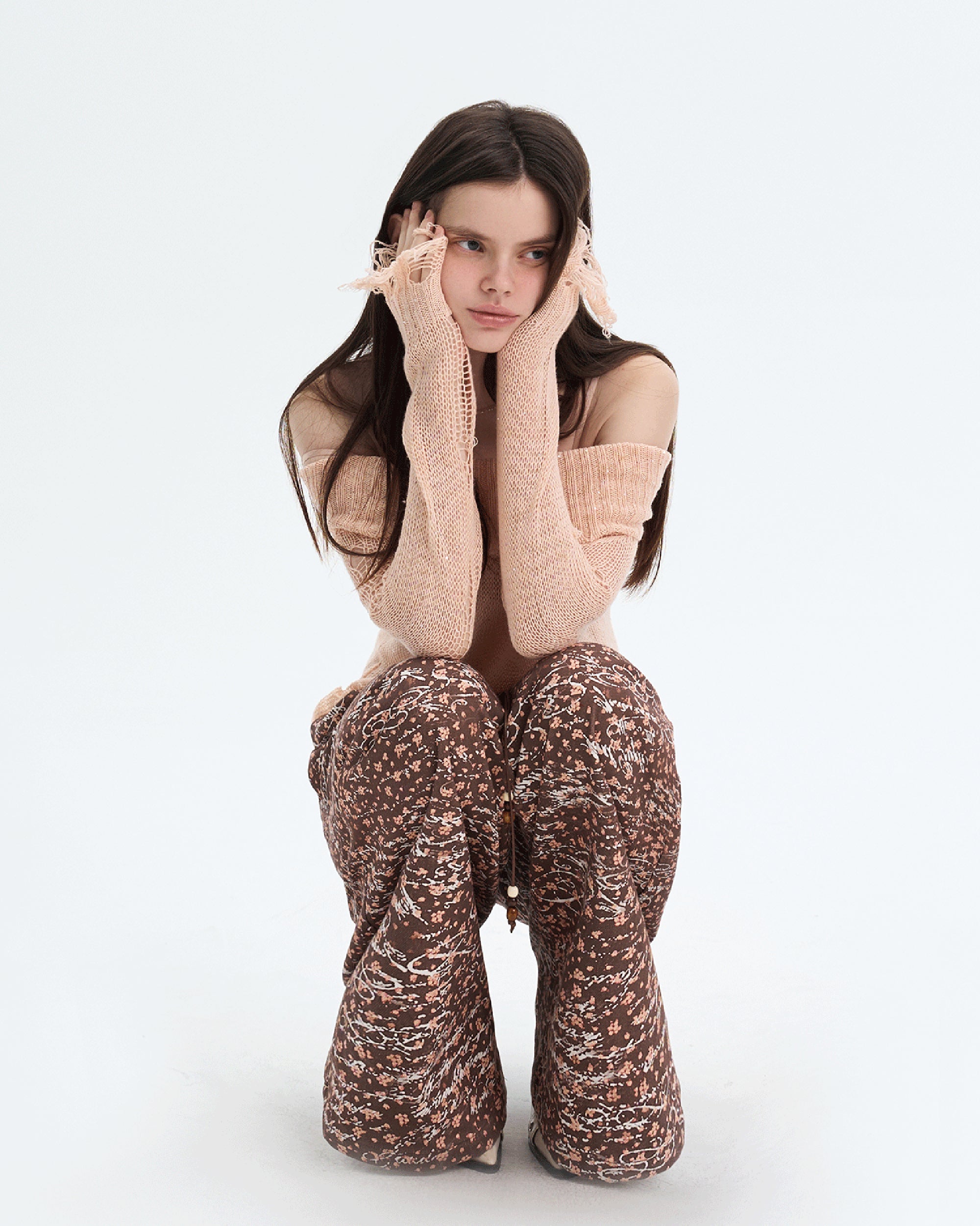 THE NEVERMORE Sheer Distressed Knit Cover-Up & Triangle Bra Set