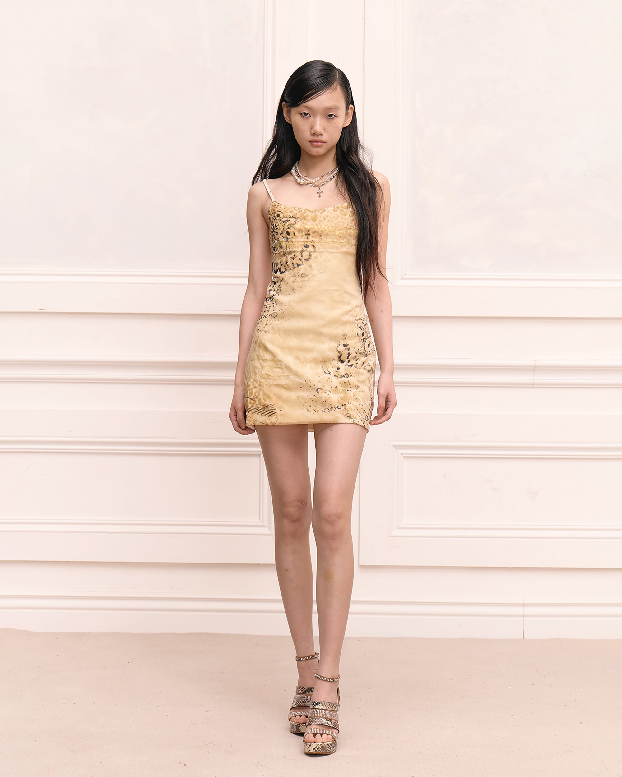 FAYCHUI Retro Leopard Print Floral Slip Dress