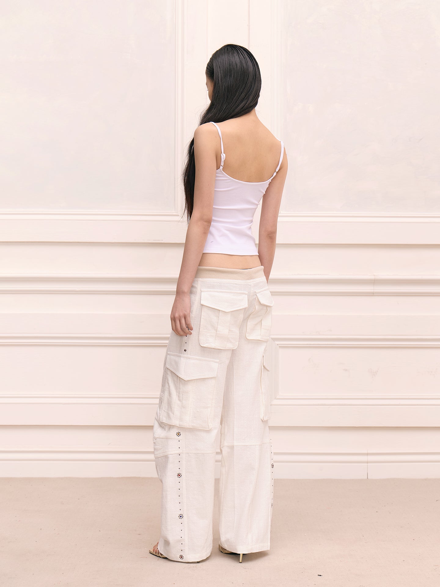 FAYCHUI Studded Linen-Blended Cargo Pants