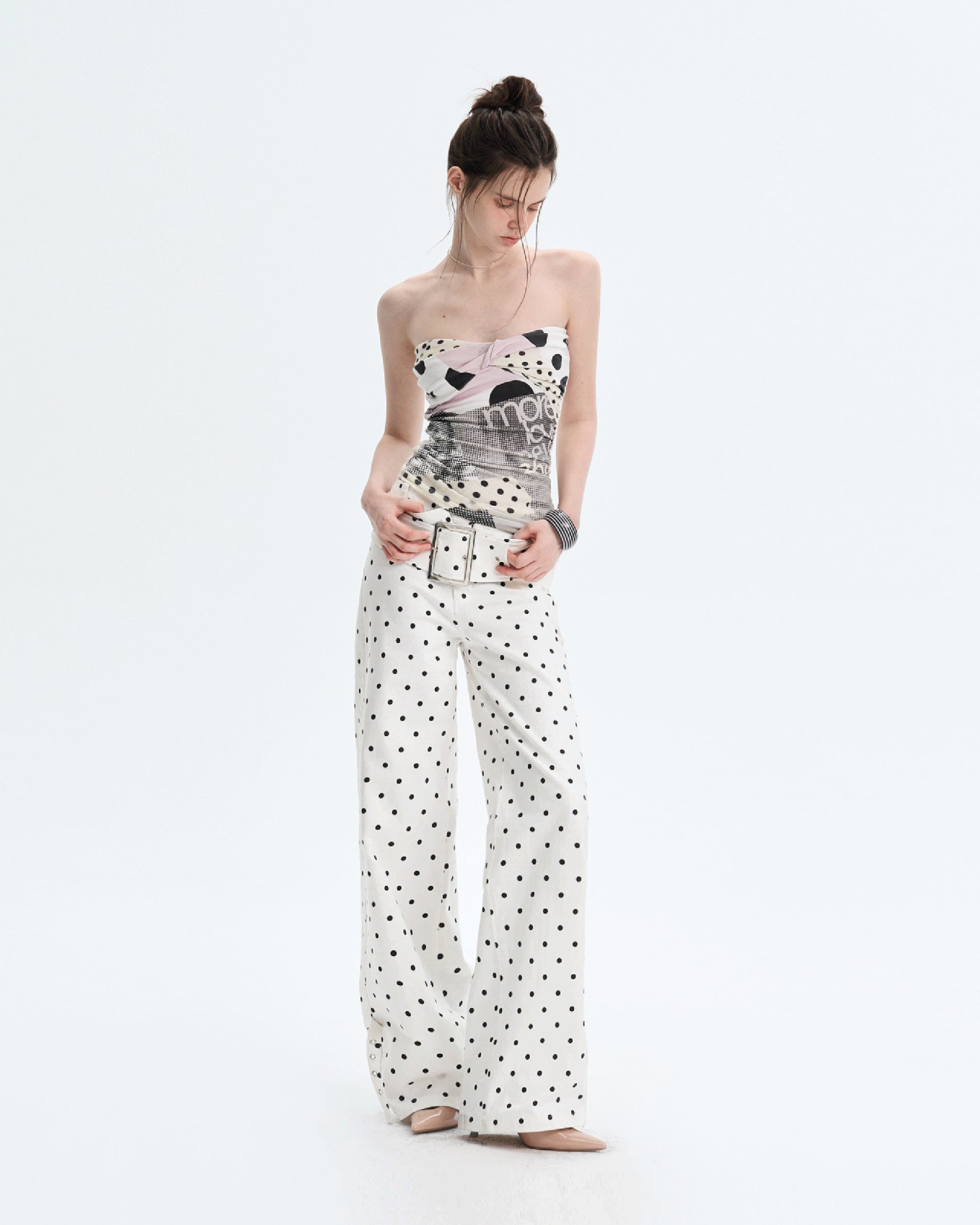 THE NEVERMORE Polka-Dot Twist-Front Tube Top