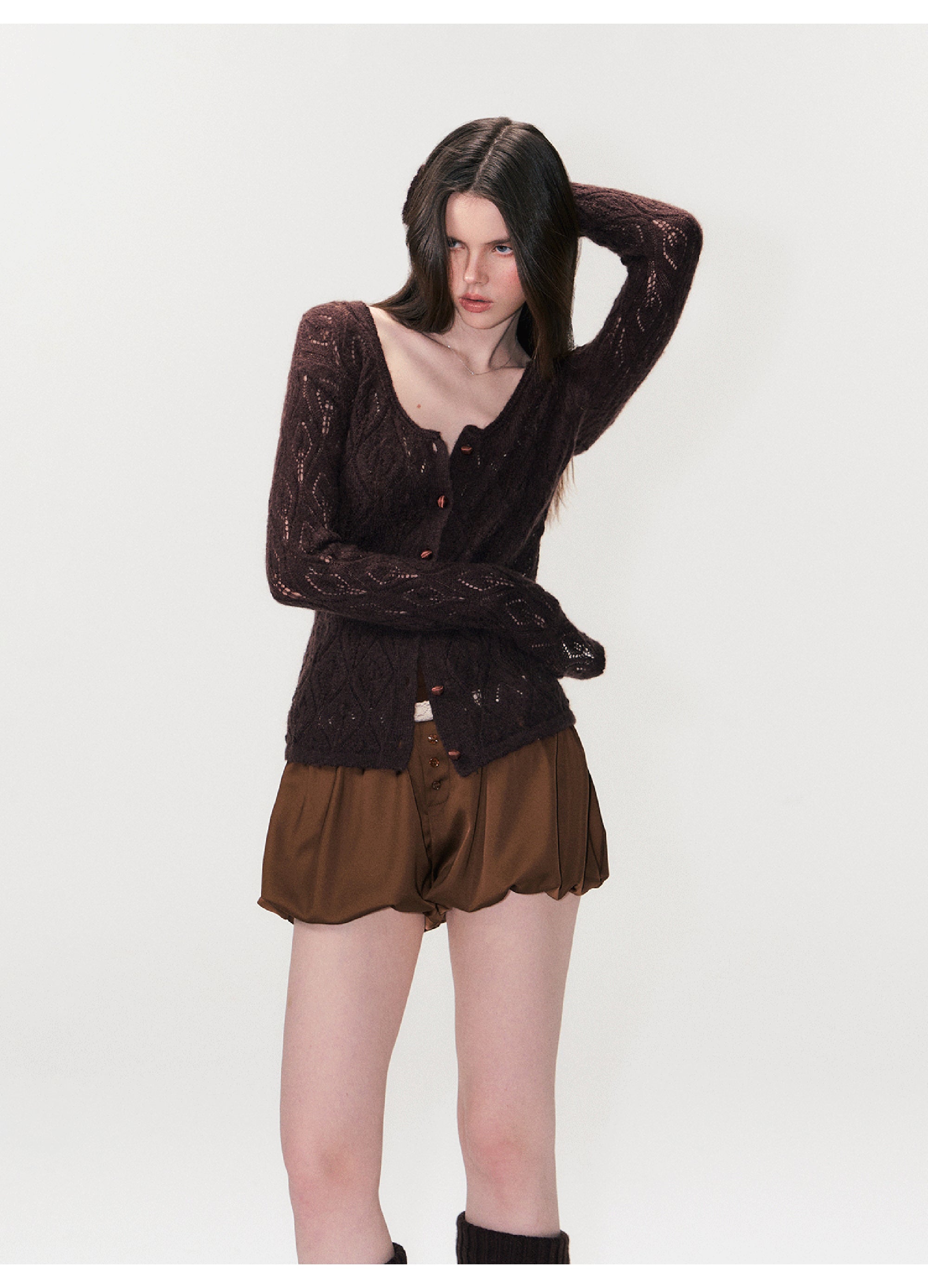 THE NEVERMORE Mohair Wool-Blend Pointelle Cardigan
