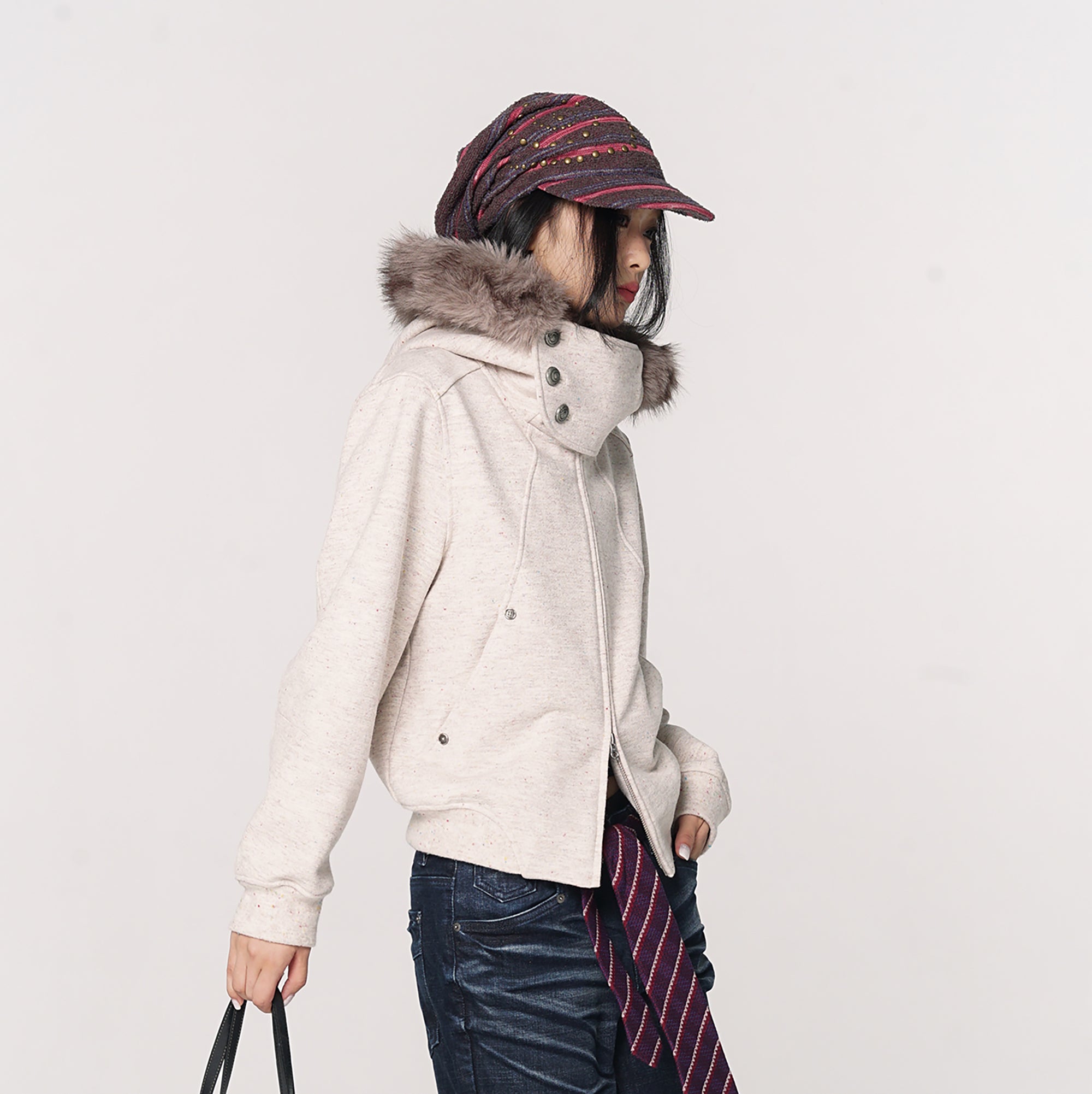 CONFUN Detachable Fur Windproof Collar Fleece Hoodie