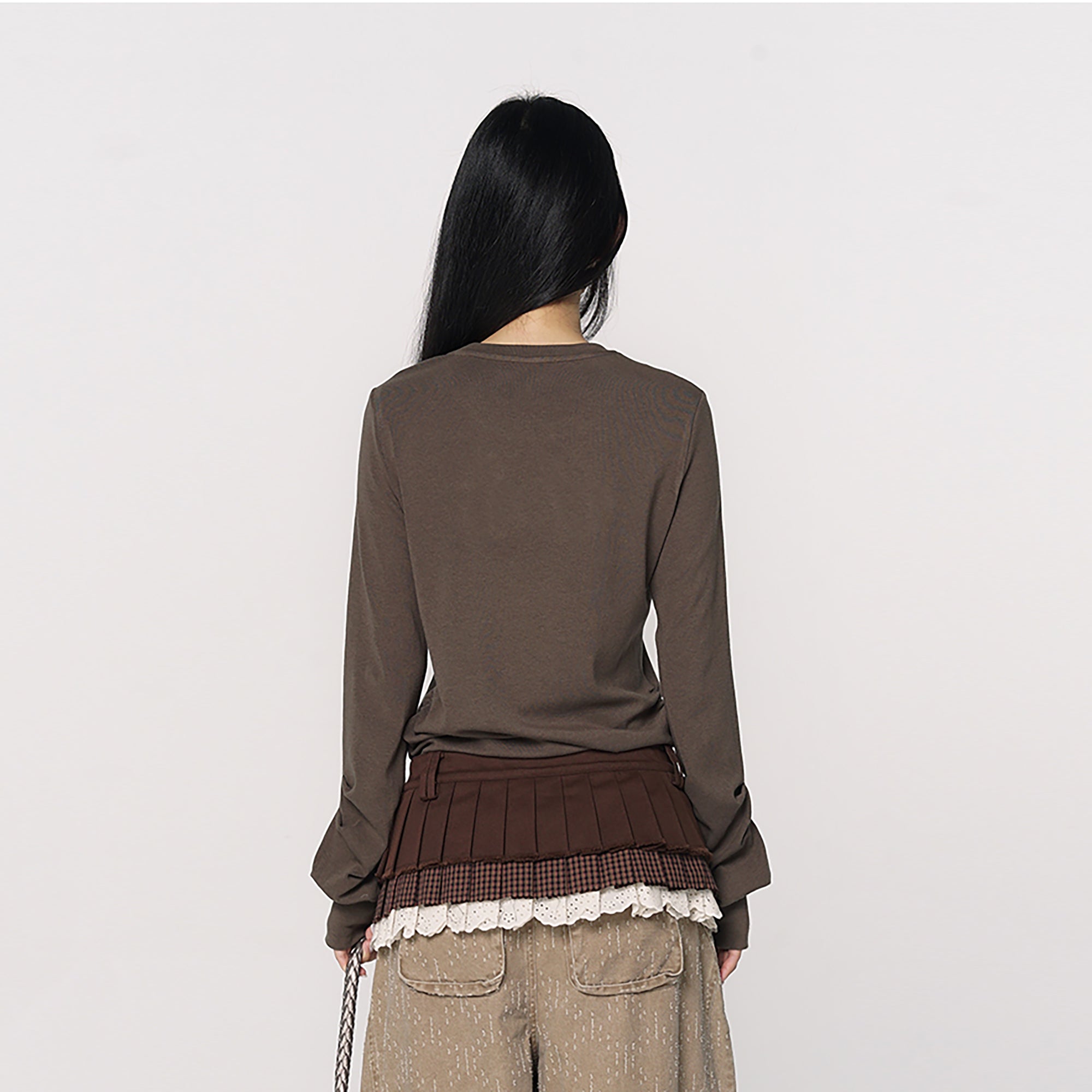 CONFUN Sequin Embroidered Ruched Long-Sleeve Tee