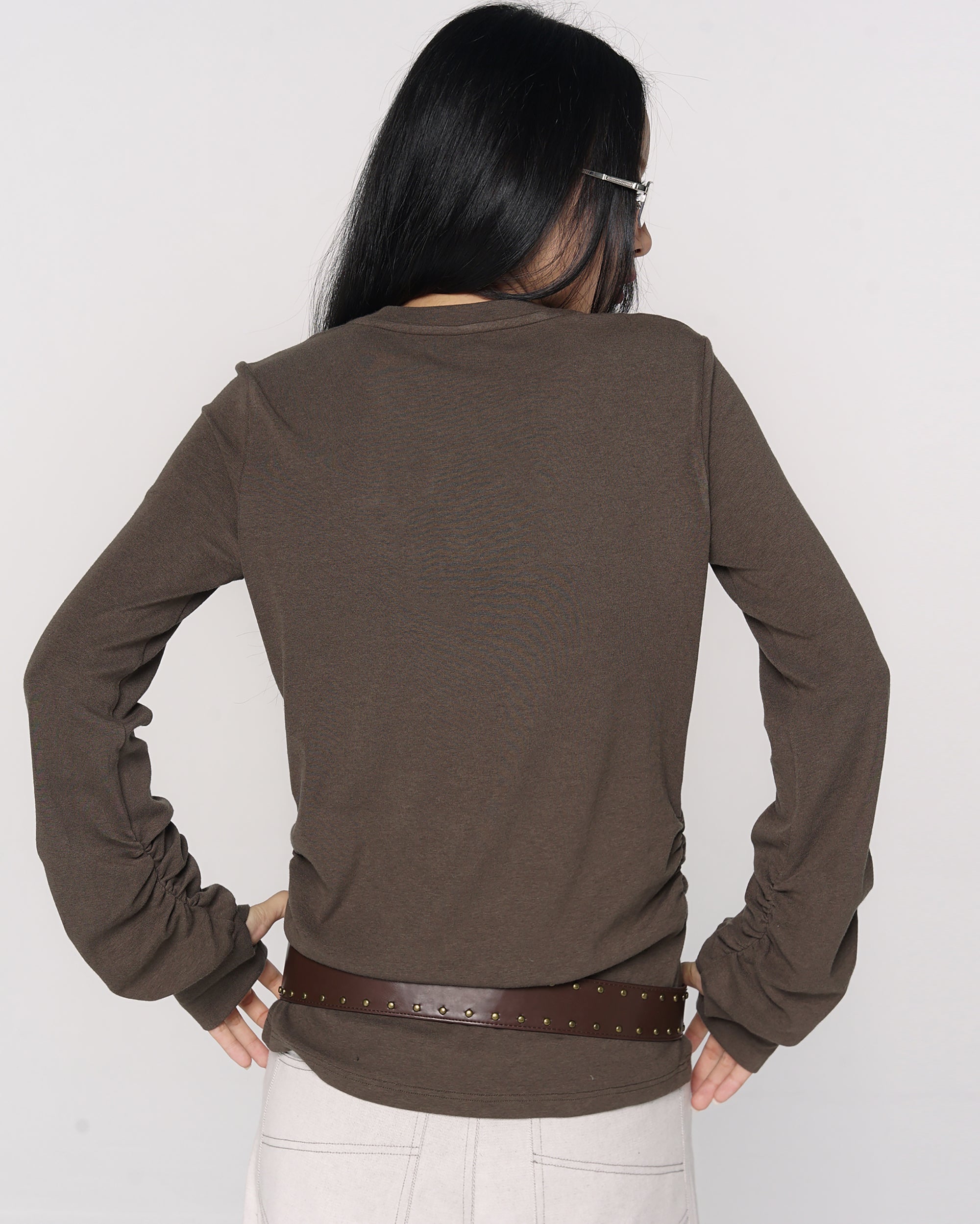 CONFUN Sequin Embroidered Ruched Long-Sleeve Tee