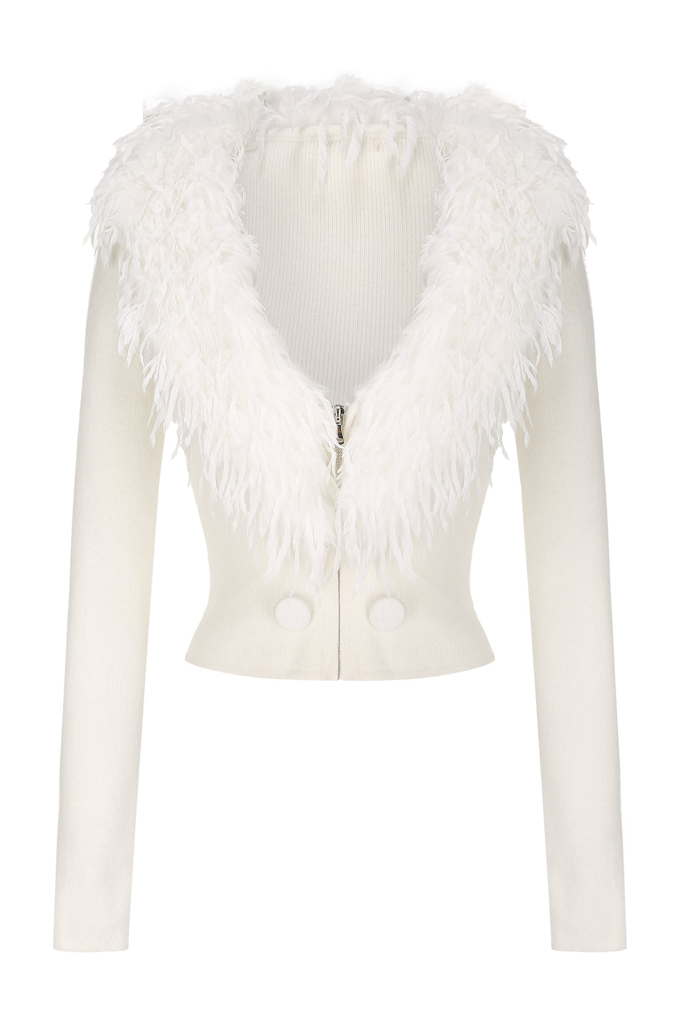 NEVER OFFEND L ANGEL Deep-V Shaggy Trim Zip-Up Cropped Cardigan
