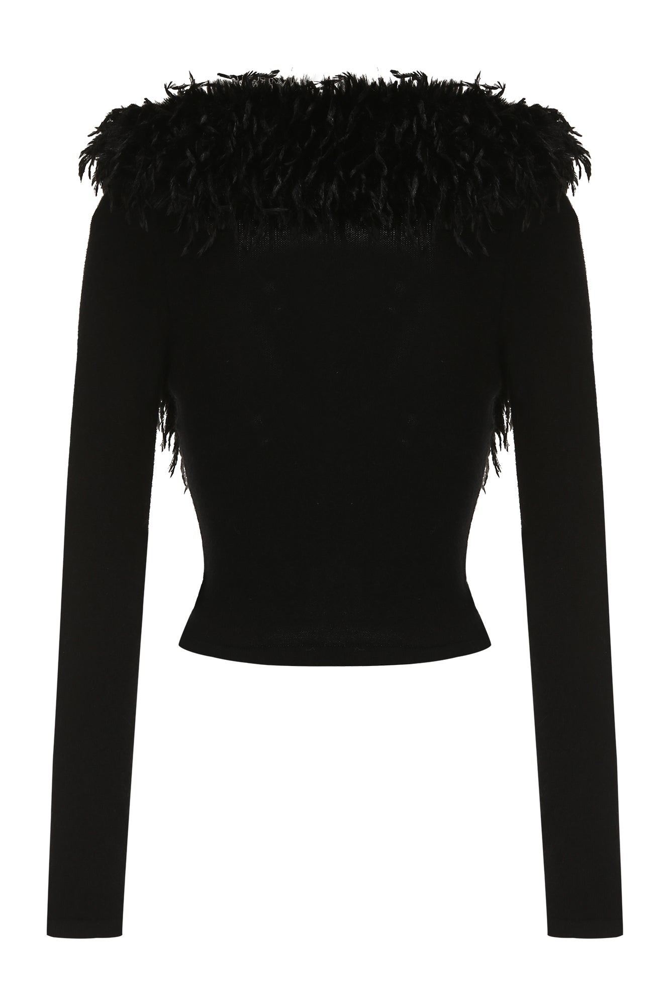 NEVER OFFEND L ANGEL Deep-V Shaggy Trim Zip-Up Cropped Cardigan