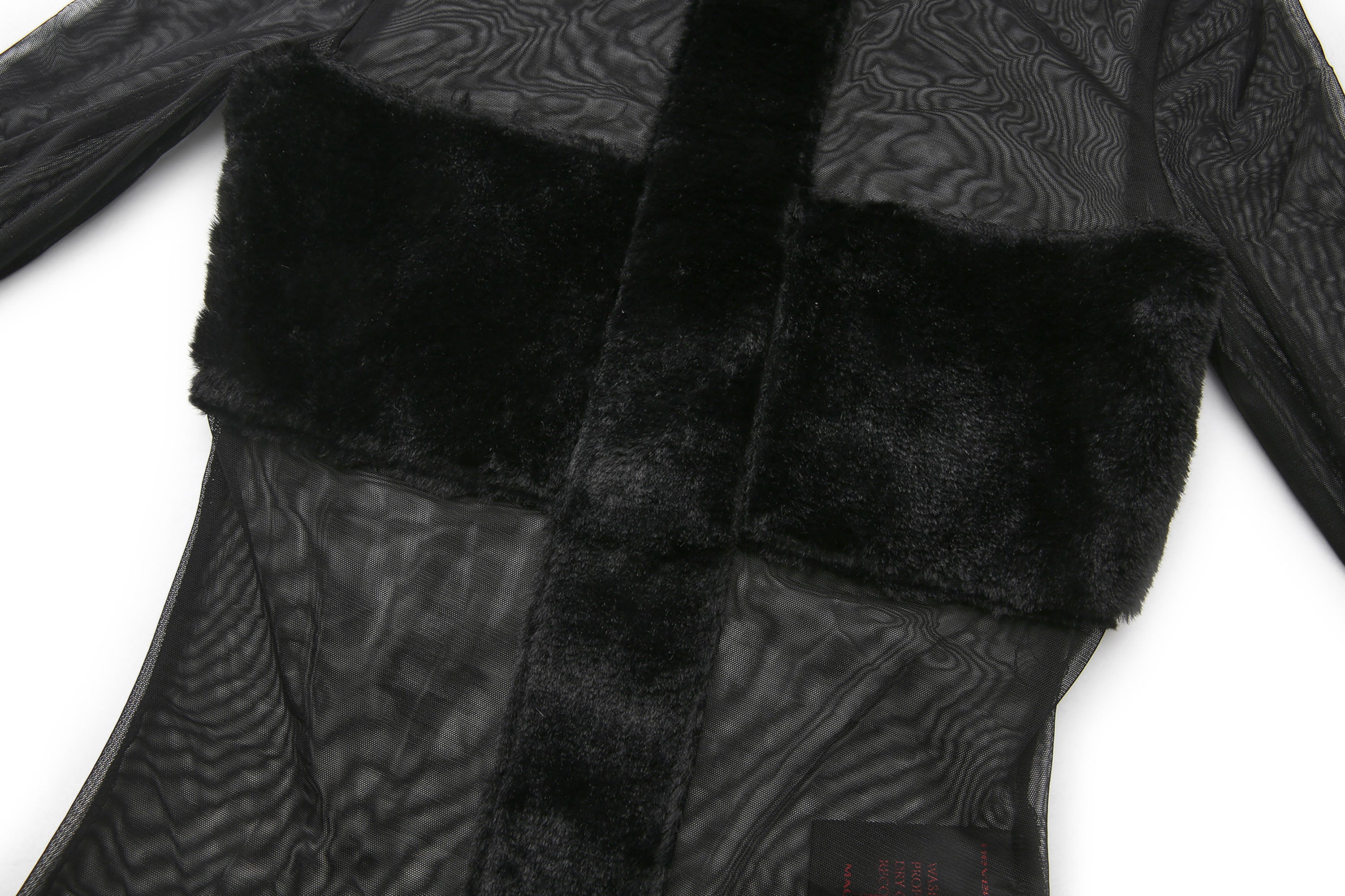 NEVER OFFEND L ANGEL Cross-Panel Faux-Fur Mesh Bodycon Top