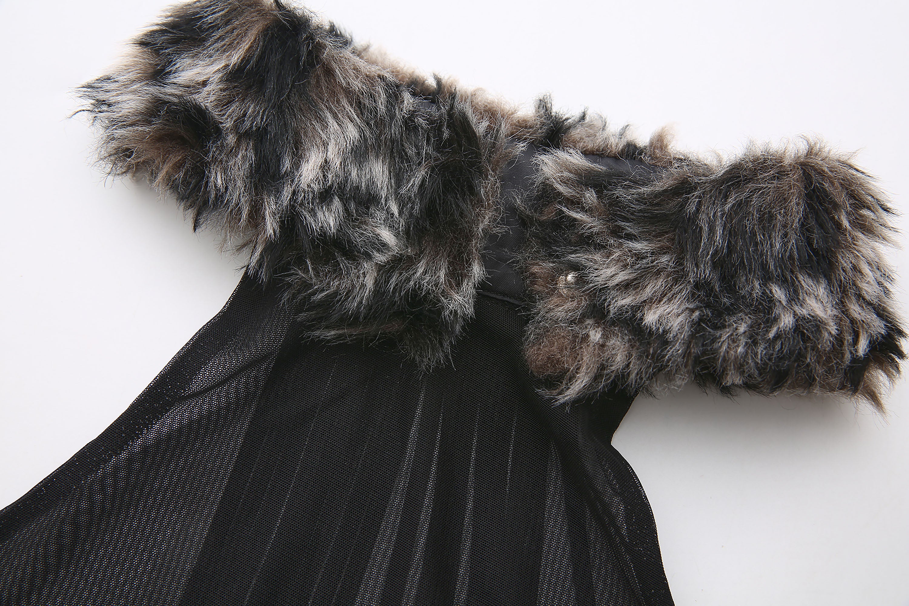 NEVER OFFEND L ANGEL Faux-Fur Collar Panel Mesh Halter Top