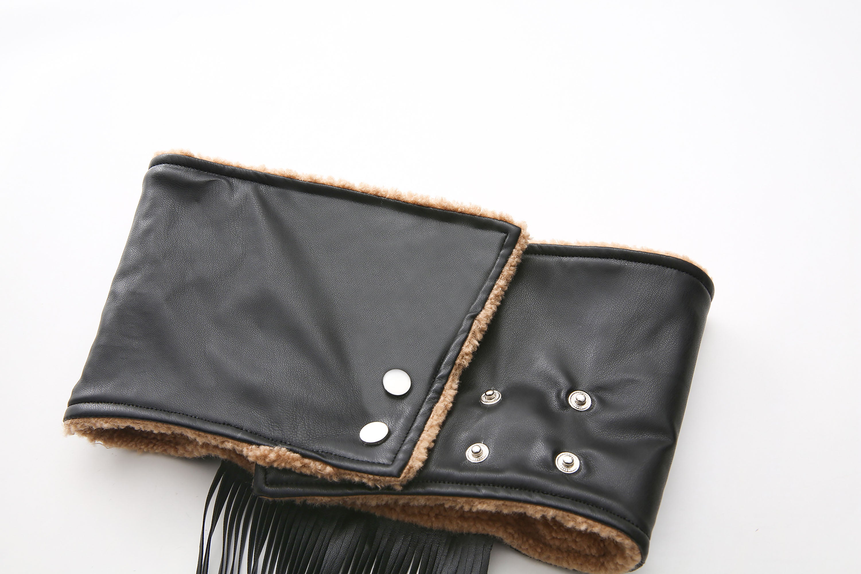 NEVER OFFEND L ANGEL Fringed Faux Leather & Lamb Wool Neck Collar
