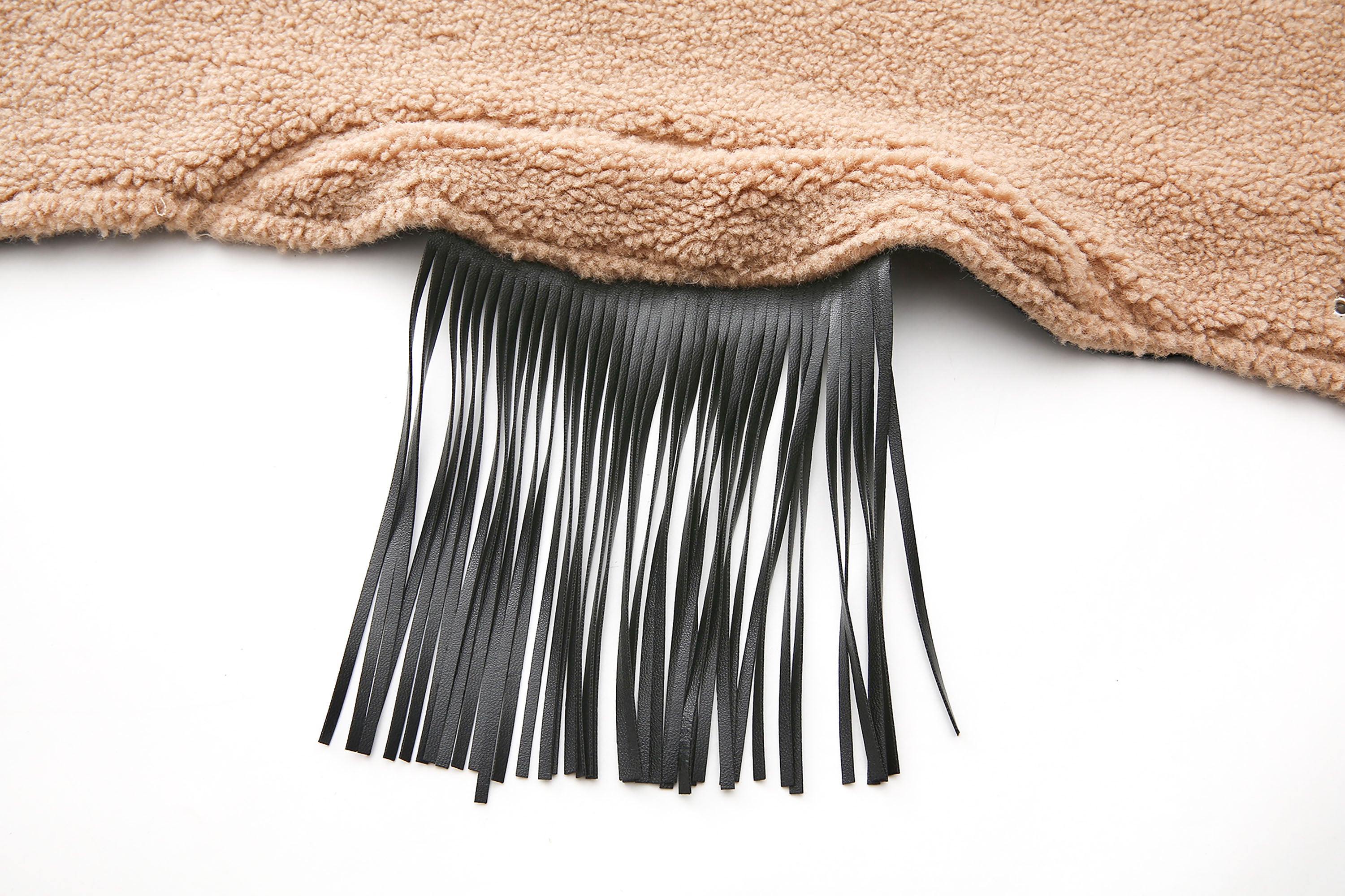 NEVER OFFEND L ANGEL Fringed Faux Leather & Lamb Wool Neck Collar