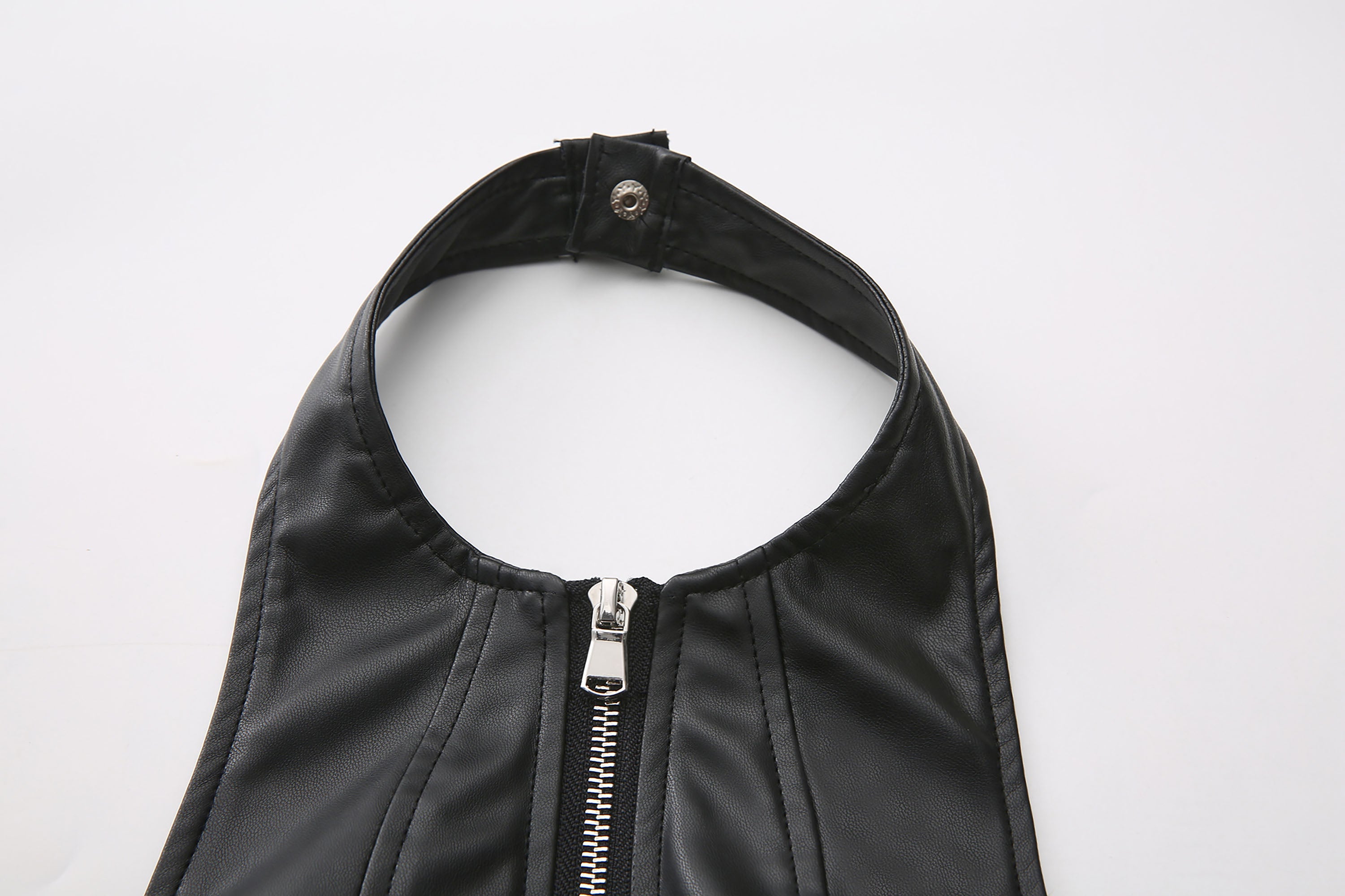 NEVER OFFEND L ANGEL Paneled Faux-Leather Zip-Up Halter Top