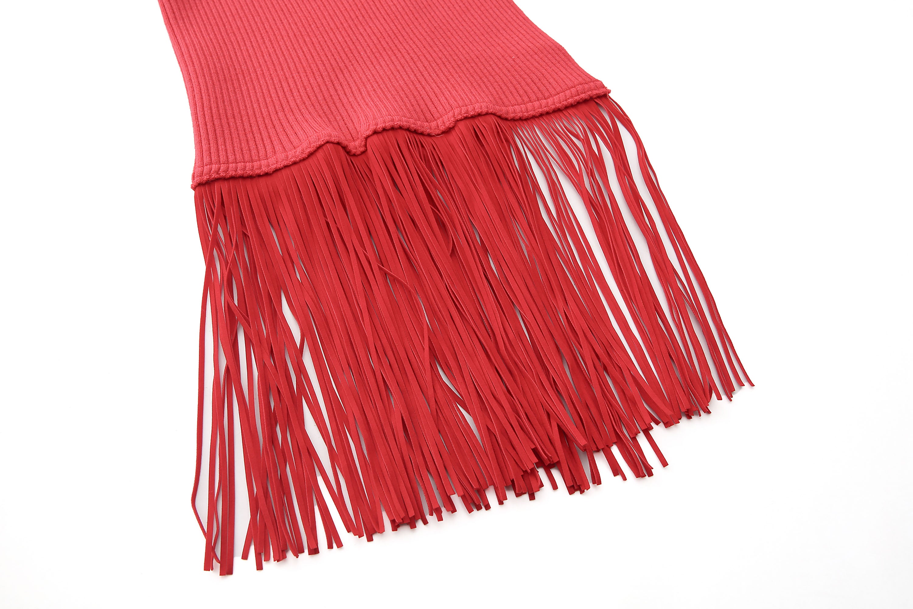 NEVER OFFEND L ANGEL Deep-V Knit Dress with Fringe Cape