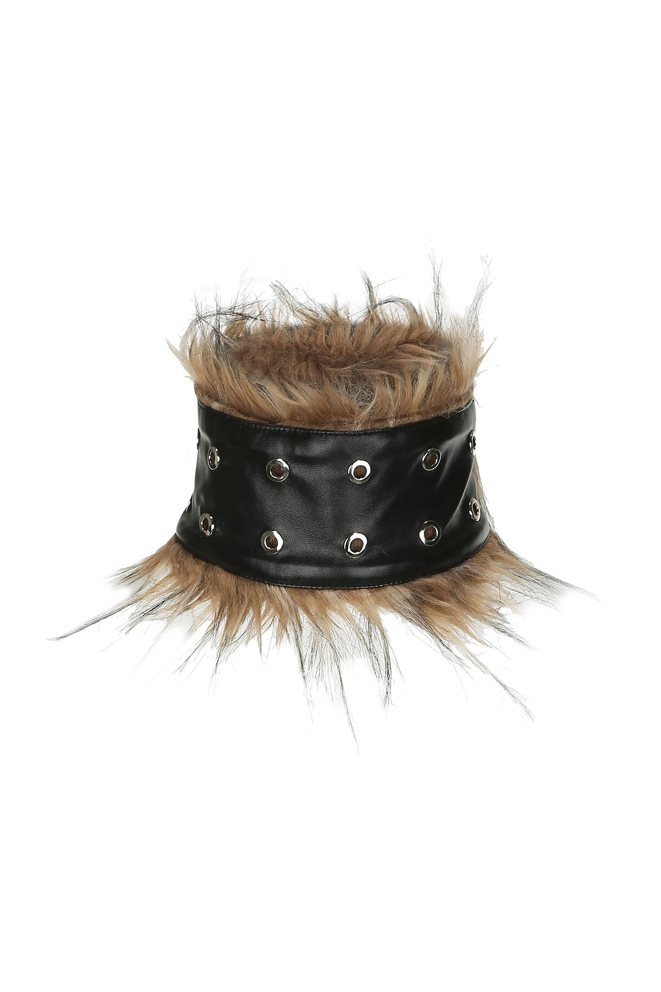 NEVER OFFEND L ANGEL Studded Faux Leather & Faux-Fur Choker