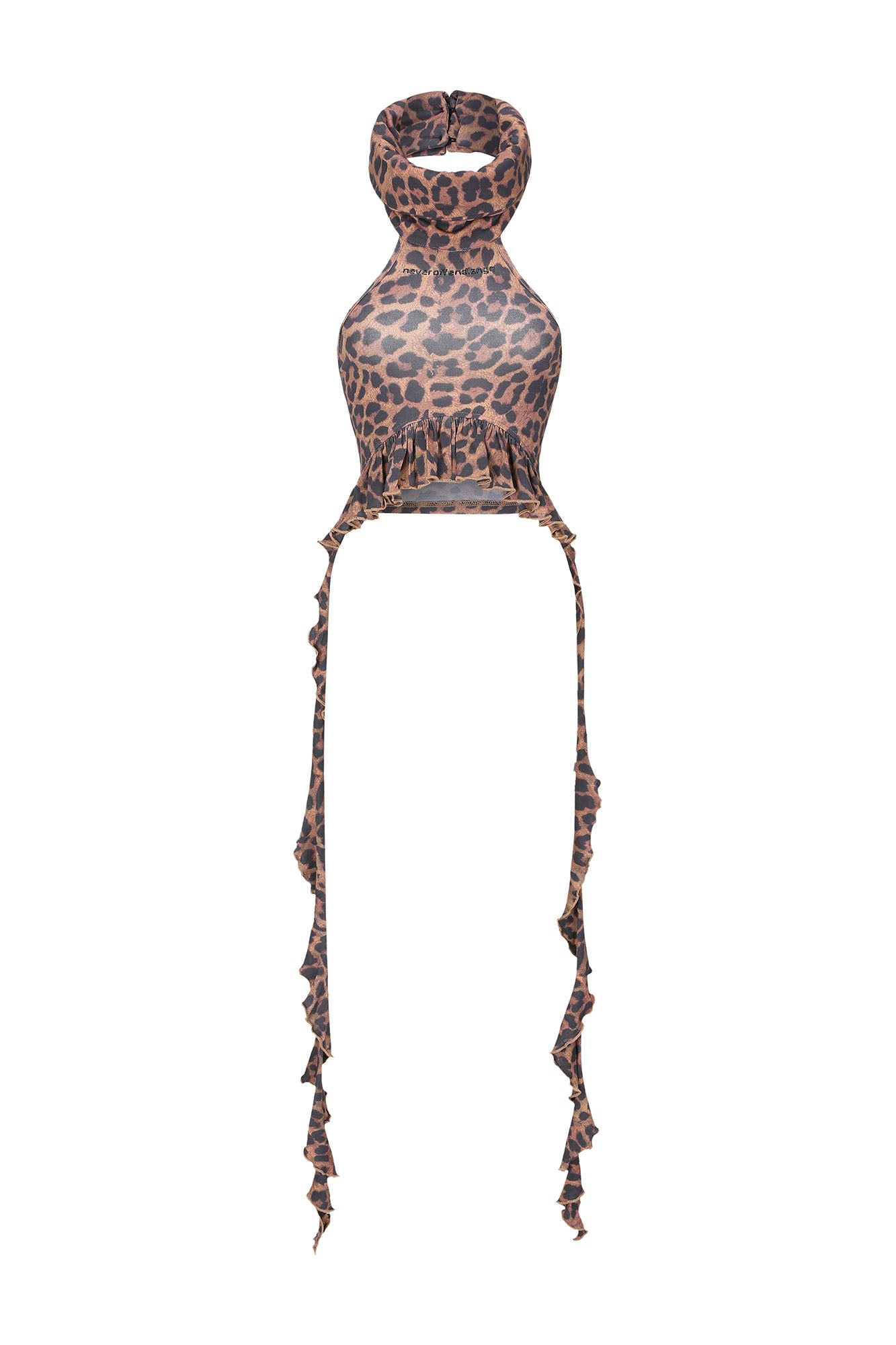 NEVER OFFEND L ANGEL Leopard Ruched High-Neck Cut-Out Halter Top