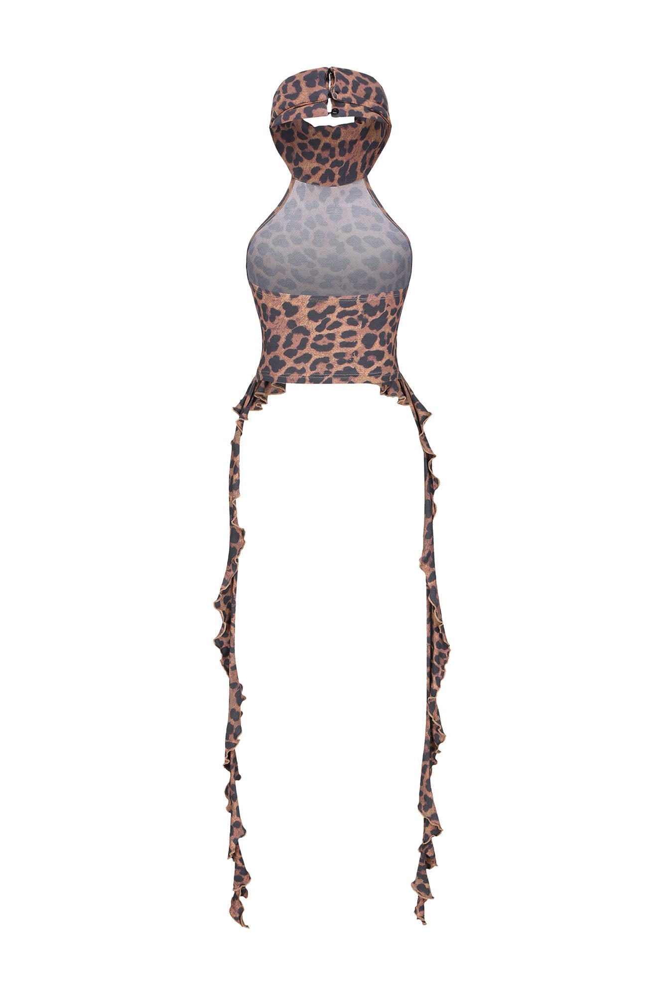 NEVER OFFEND L ANGEL Leopard Ruched High-Neck Cut-Out Halter Top