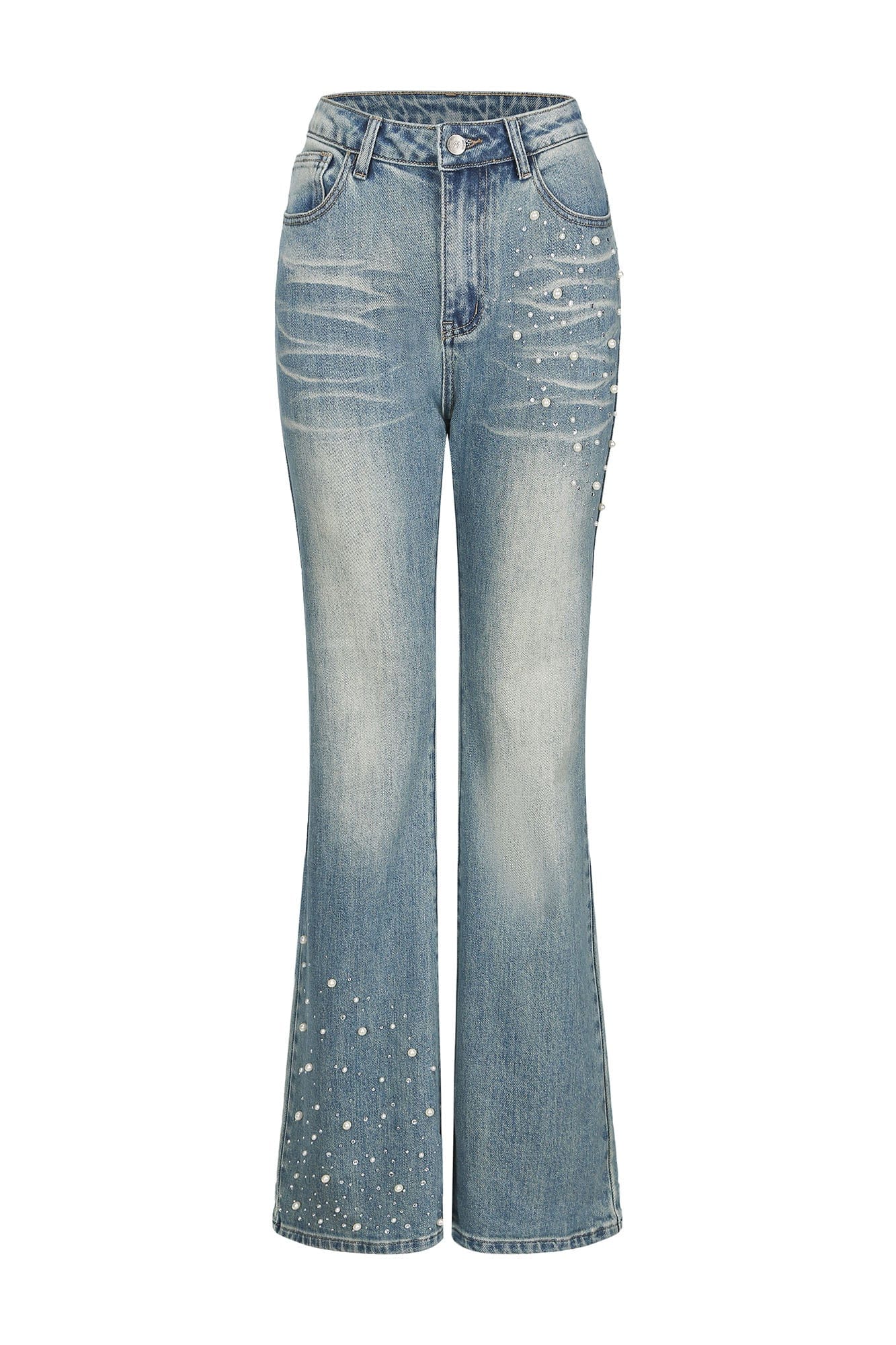 NEVER OFFEND L ANGEL Pearl-Embellished Washed Straight-Leg Jeans