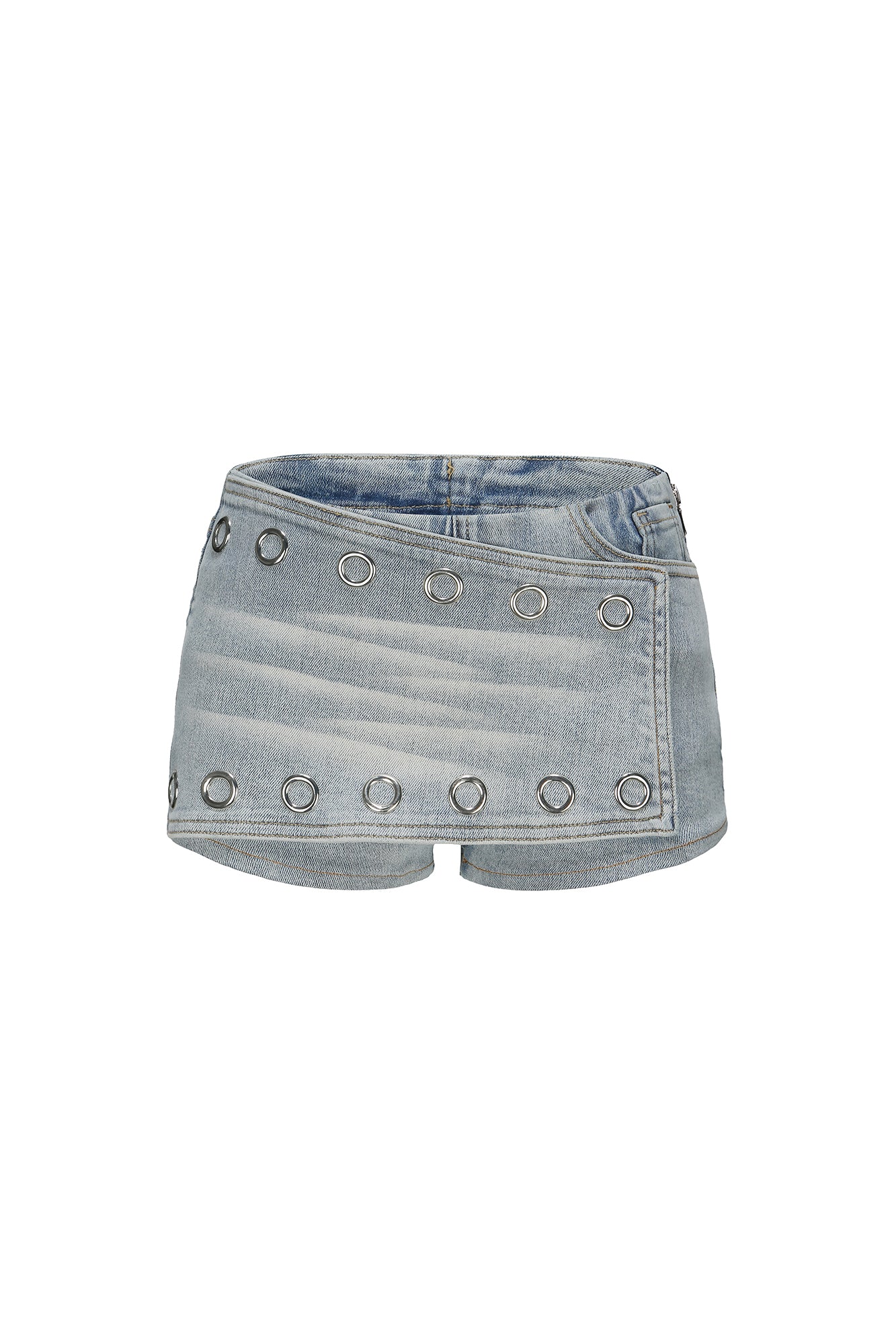 NEVER OFFEND L ANGEL Grommet-Paneled Washed Denim Hot Shorts