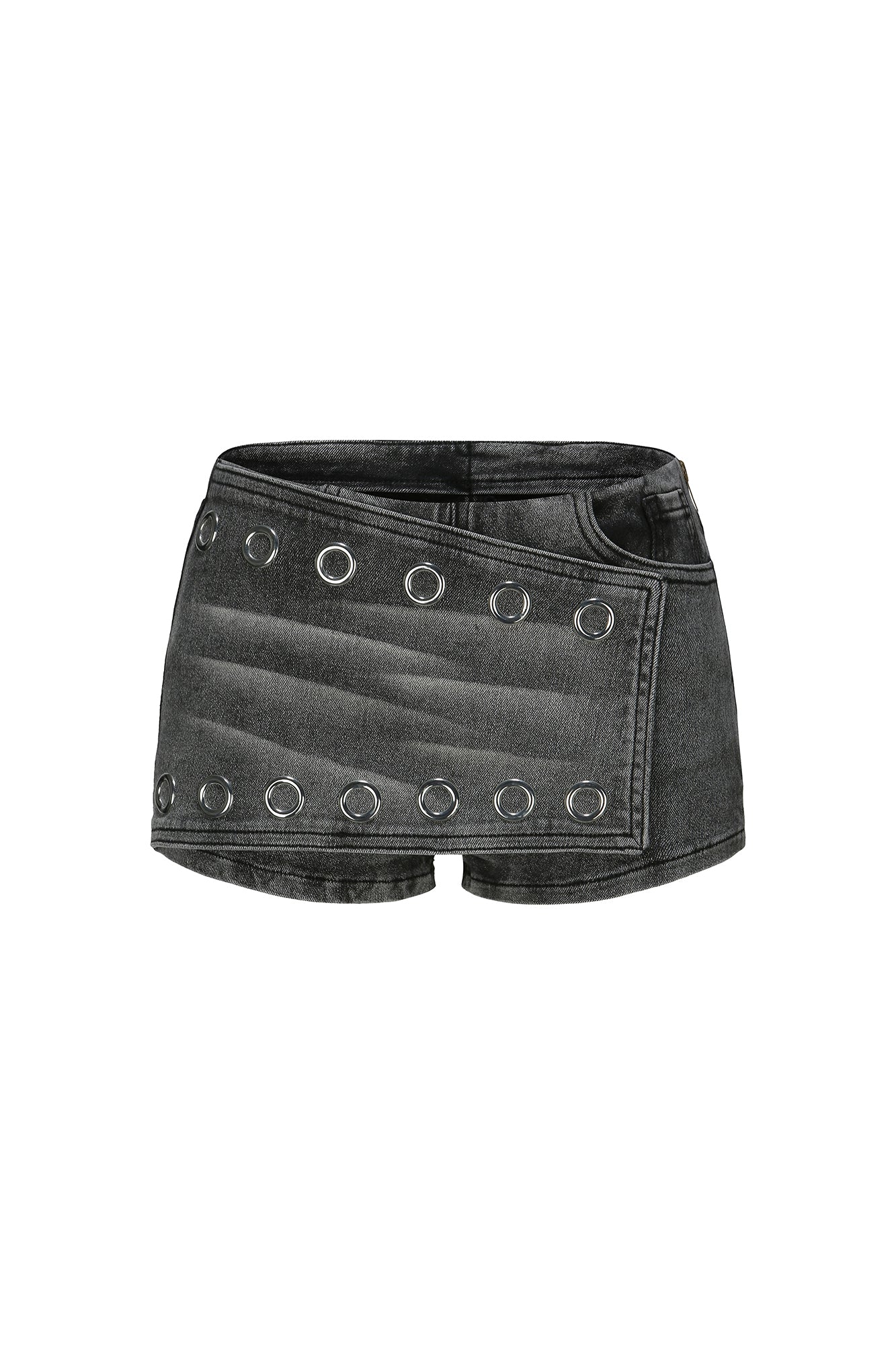 NEVER OFFEND L ANGEL Grommet-Paneled Washed Denim Hot Shorts