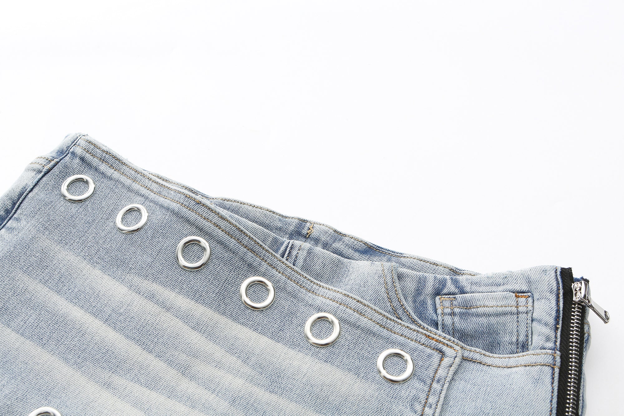 NEVER OFFEND L ANGEL Grommet-Paneled Washed Denim Hot Shorts