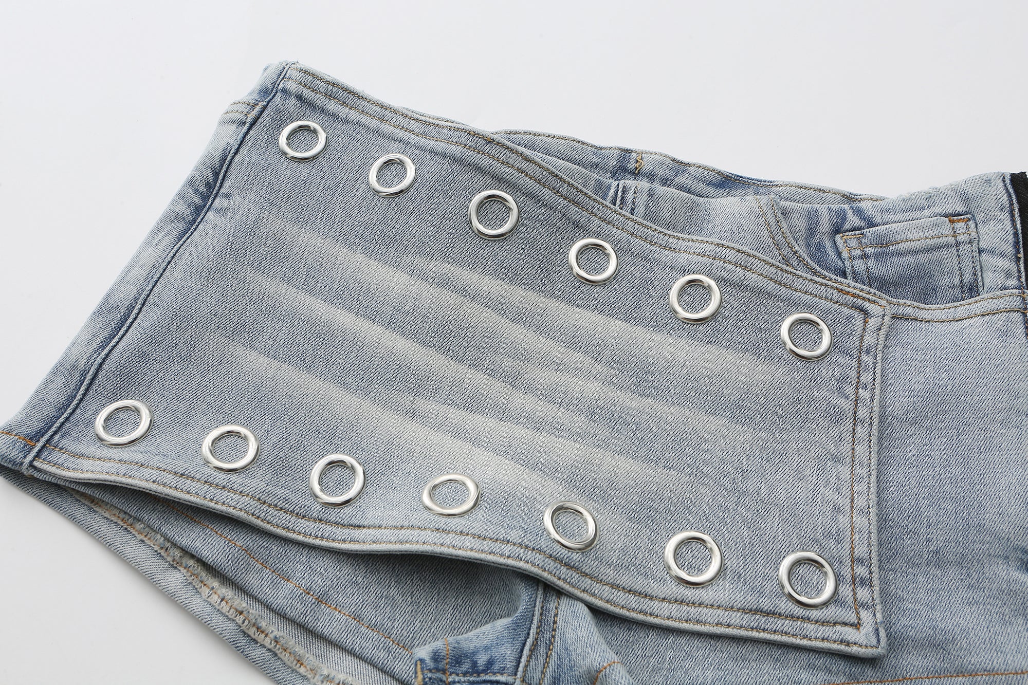 NEVER OFFEND L ANGEL Grommet-Paneled Washed Denim Hot Shorts