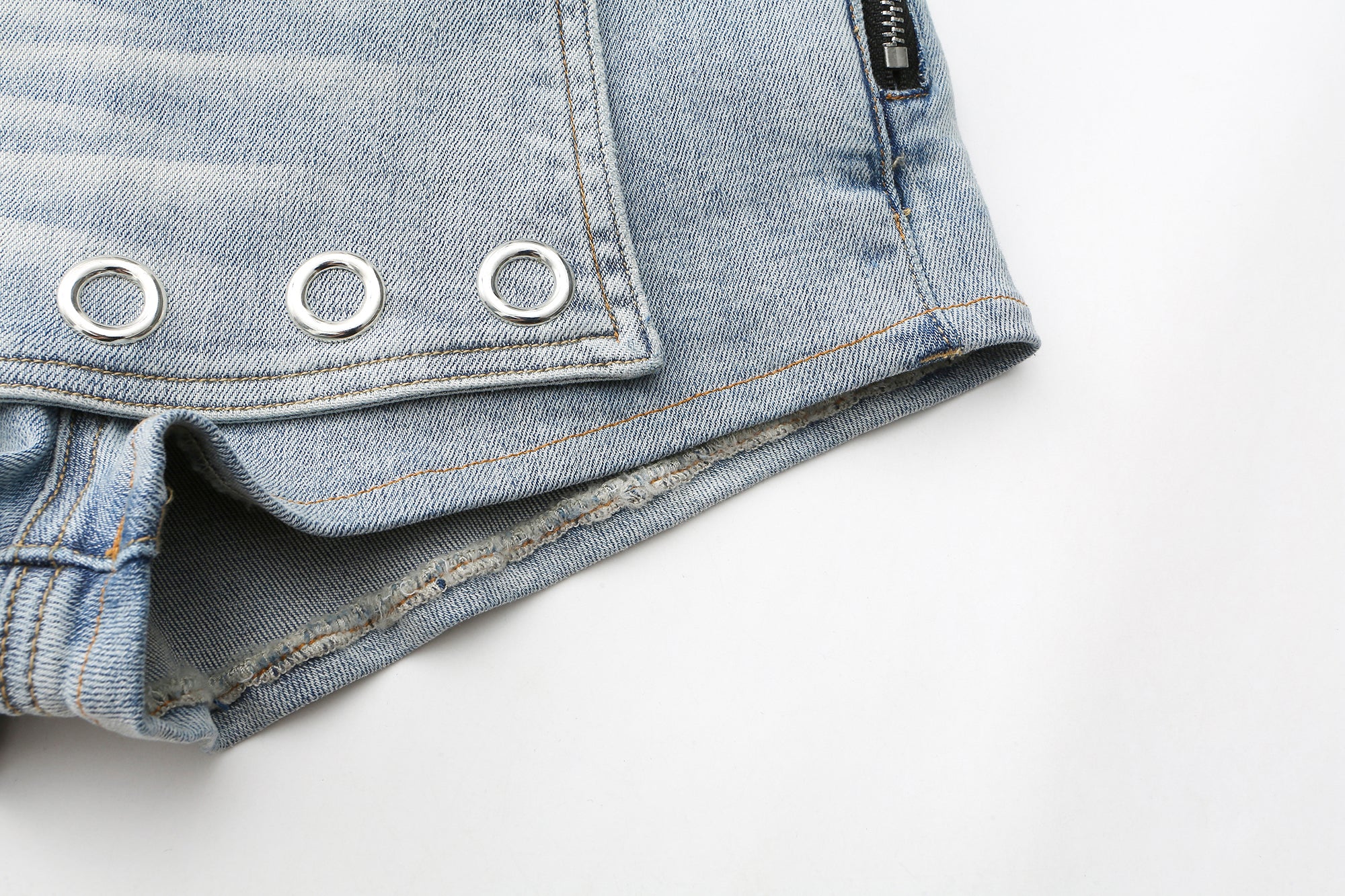 NEVER OFFEND L ANGEL Grommet-Paneled Washed Denim Hot Shorts