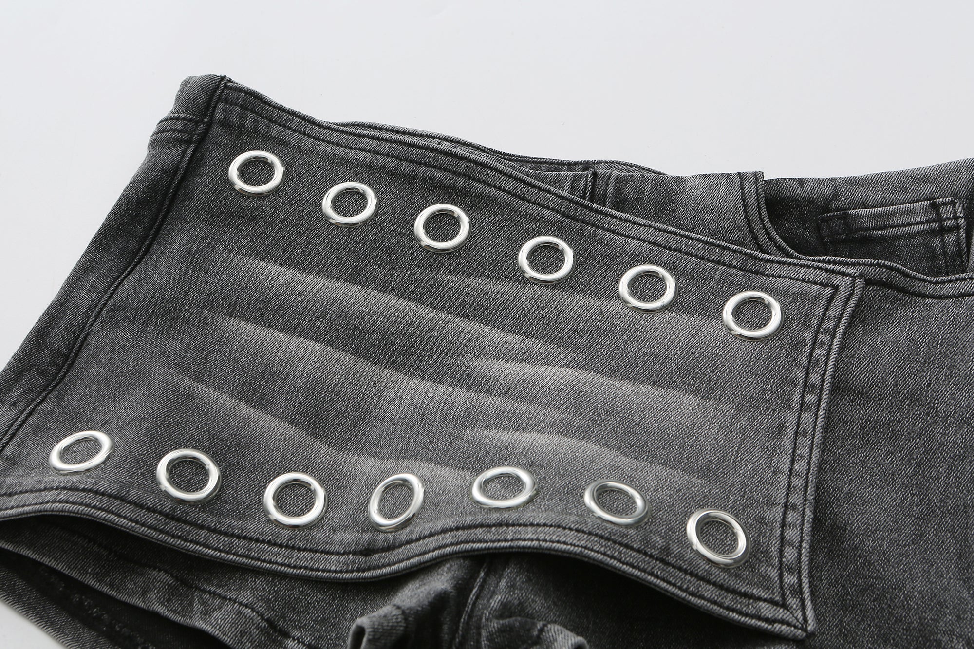 NEVER OFFEND L ANGEL Grommet-Paneled Washed Denim Hot Shorts