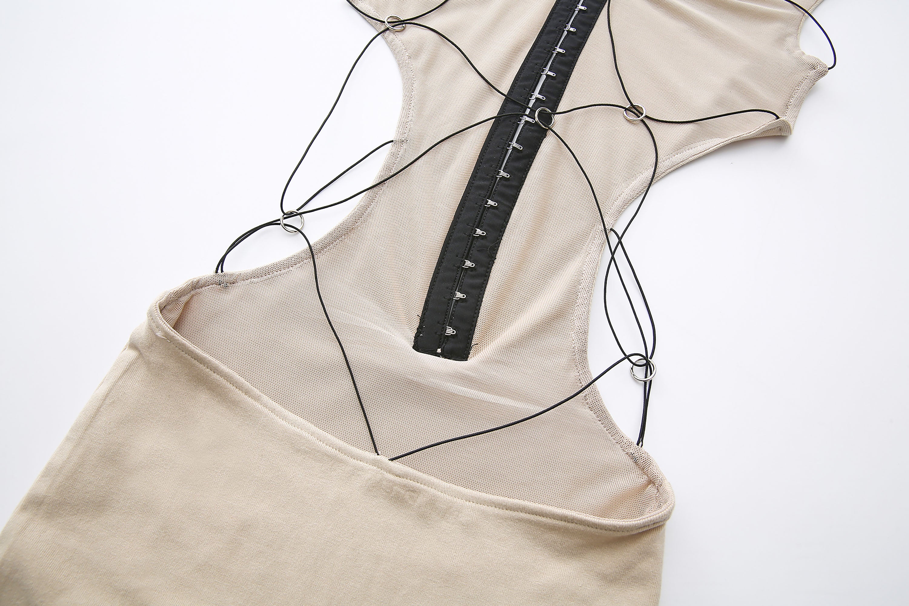 NEVER OFFEND L ANGEL Cross-Back Halter Bodycon Fishtail Dress Khaki
