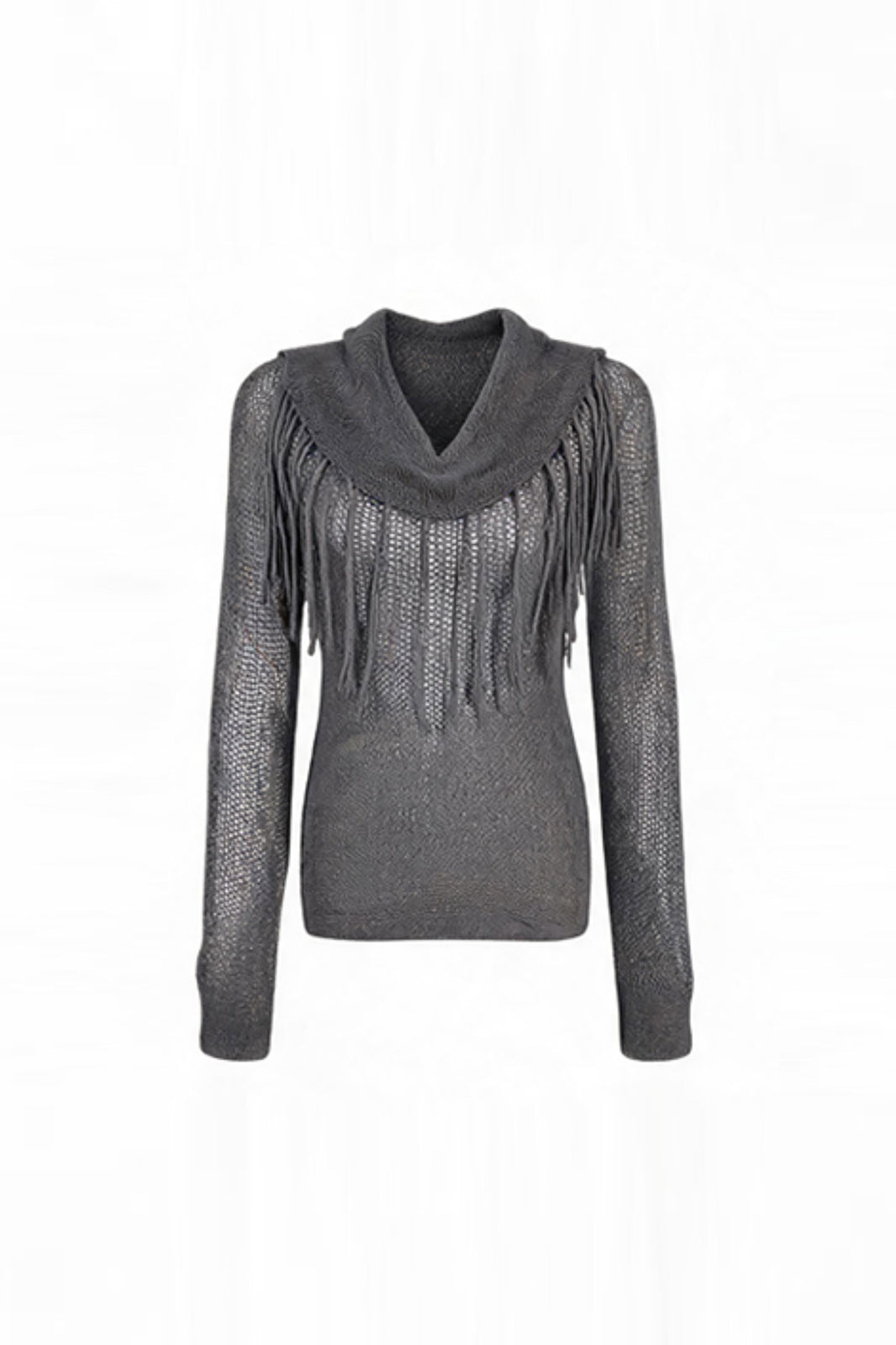 FAYCHUI Open-Knit Fringe Off-Shoulder Top