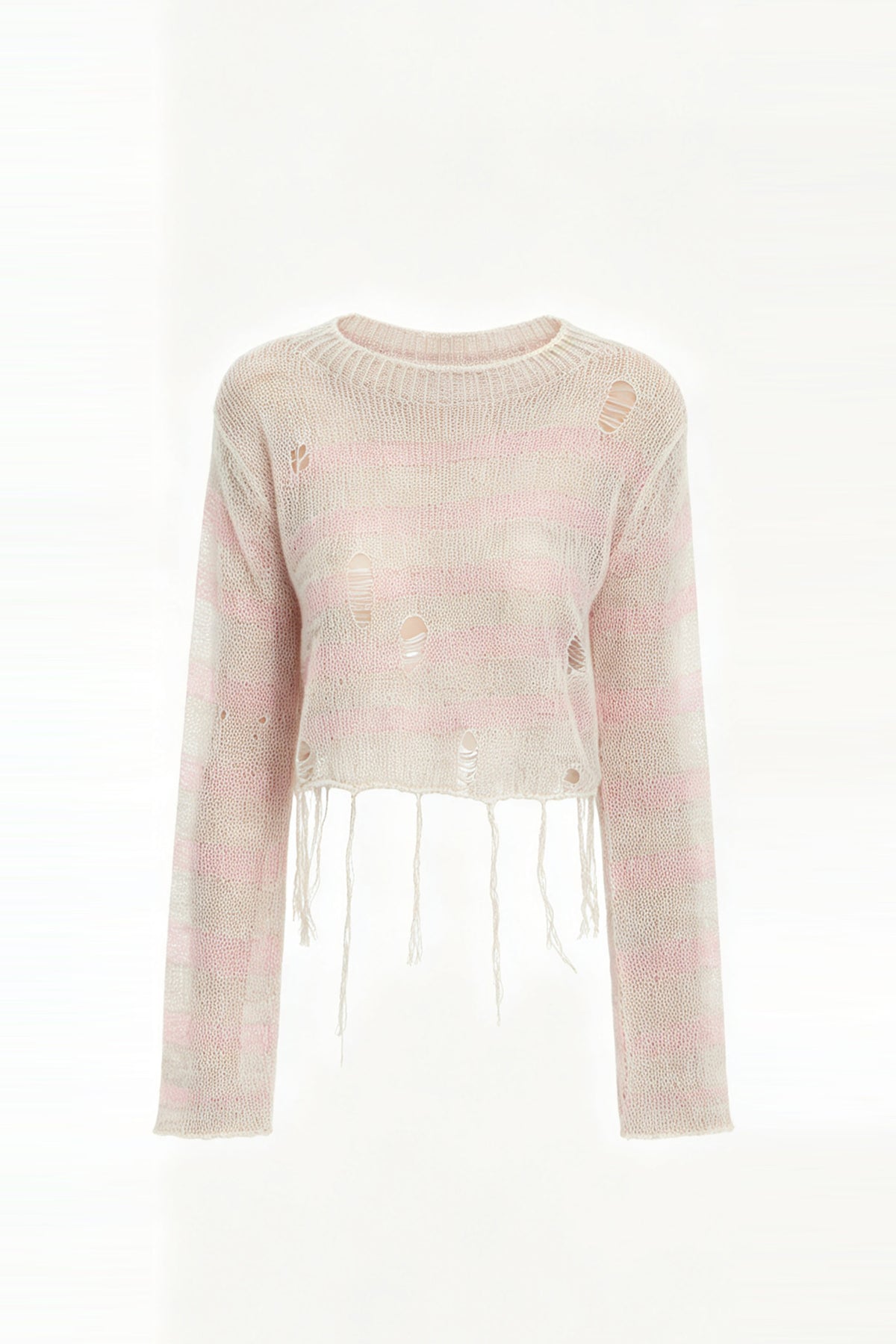 FAYCHUI Distressed Wool-Blend Cropped Knit Top