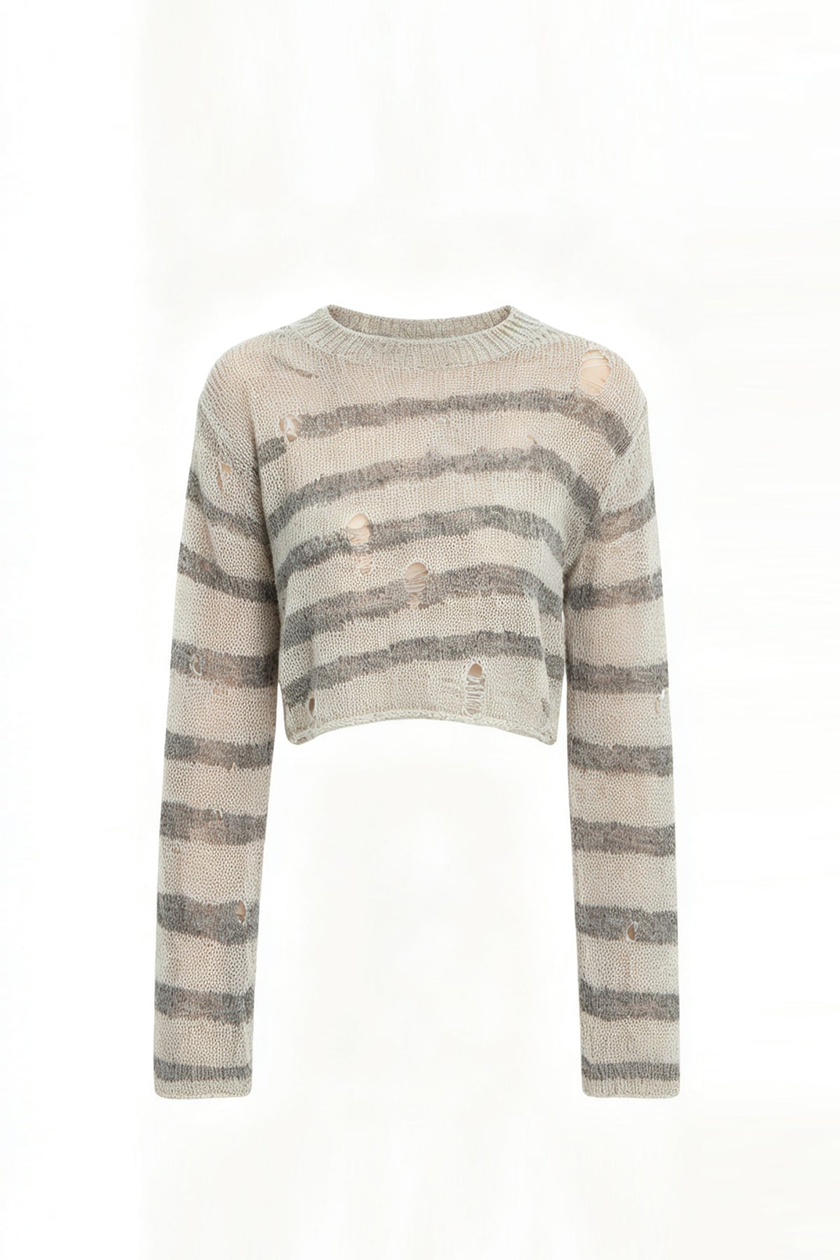FAYCHUI Distressed Wool-Blend Cropped Knit Top
