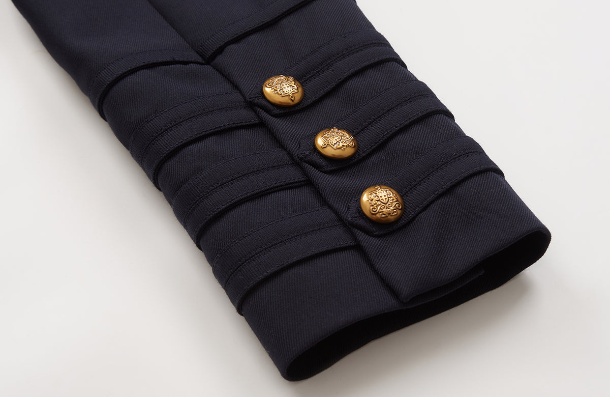AWOKENTIME Padded-Shoulder Stand-Collar Wool-Blend Metal-Button Blazer