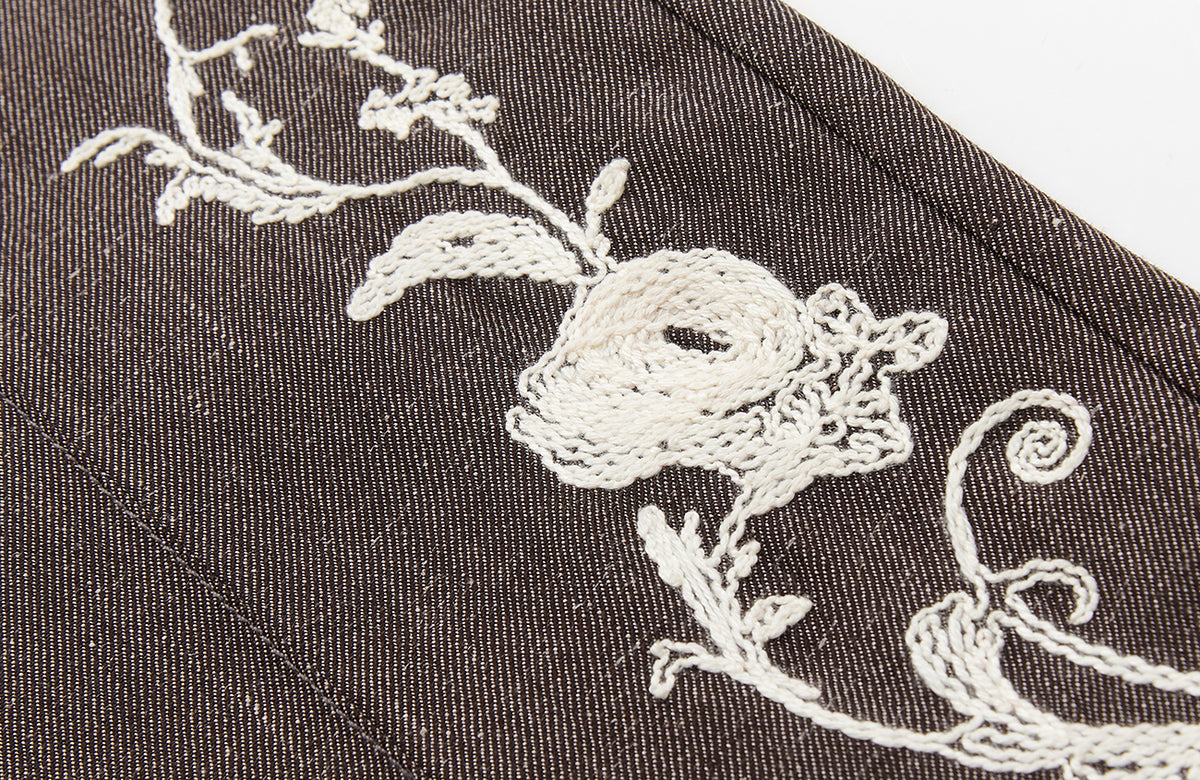 AWOKENTIME Floral Embroidered Linen-Blend Flared Trousers