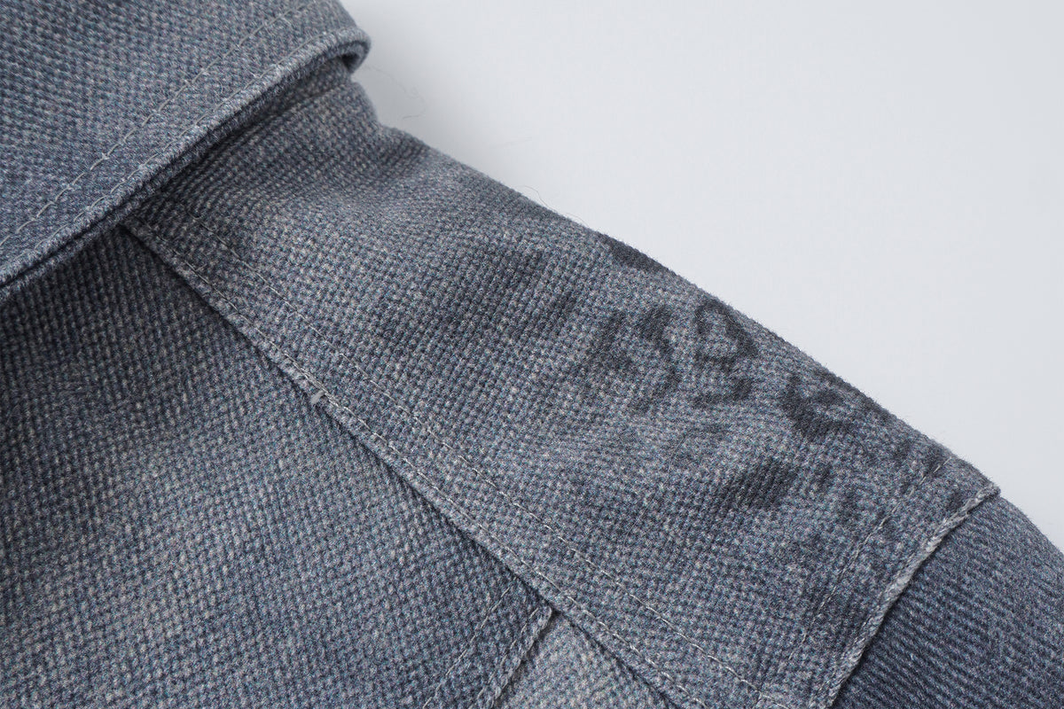 FAYCHUI Retro Washed Leopard-Print Cotton Denim Jacket