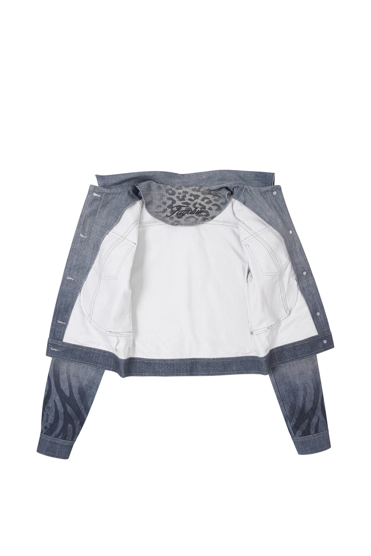 FAYCHUI Retro Washed Leopard-Print Cotton Denim Jacket