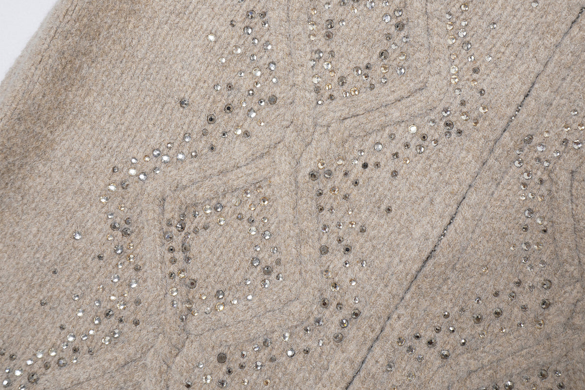 FAYCHUI Diamond Embroidered Ribbed Zip-Up Sweater